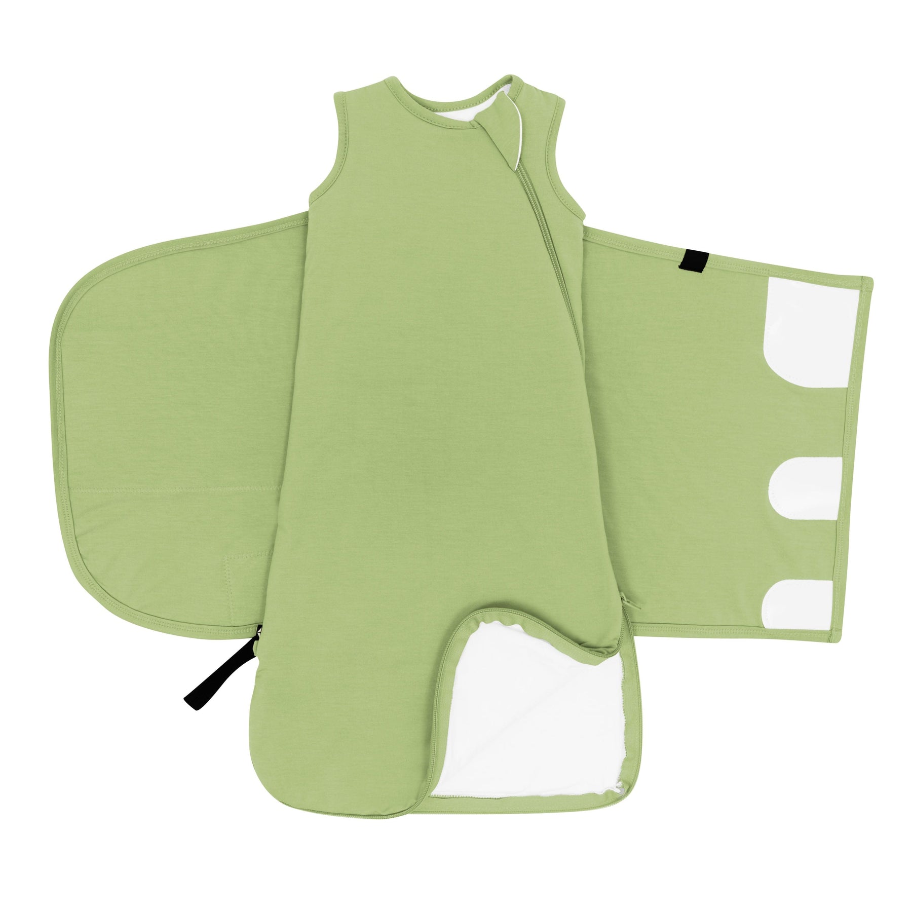 Kyte Baby Sleep Bag Swaddler in Honu shown unswaddled and bottom unzipped