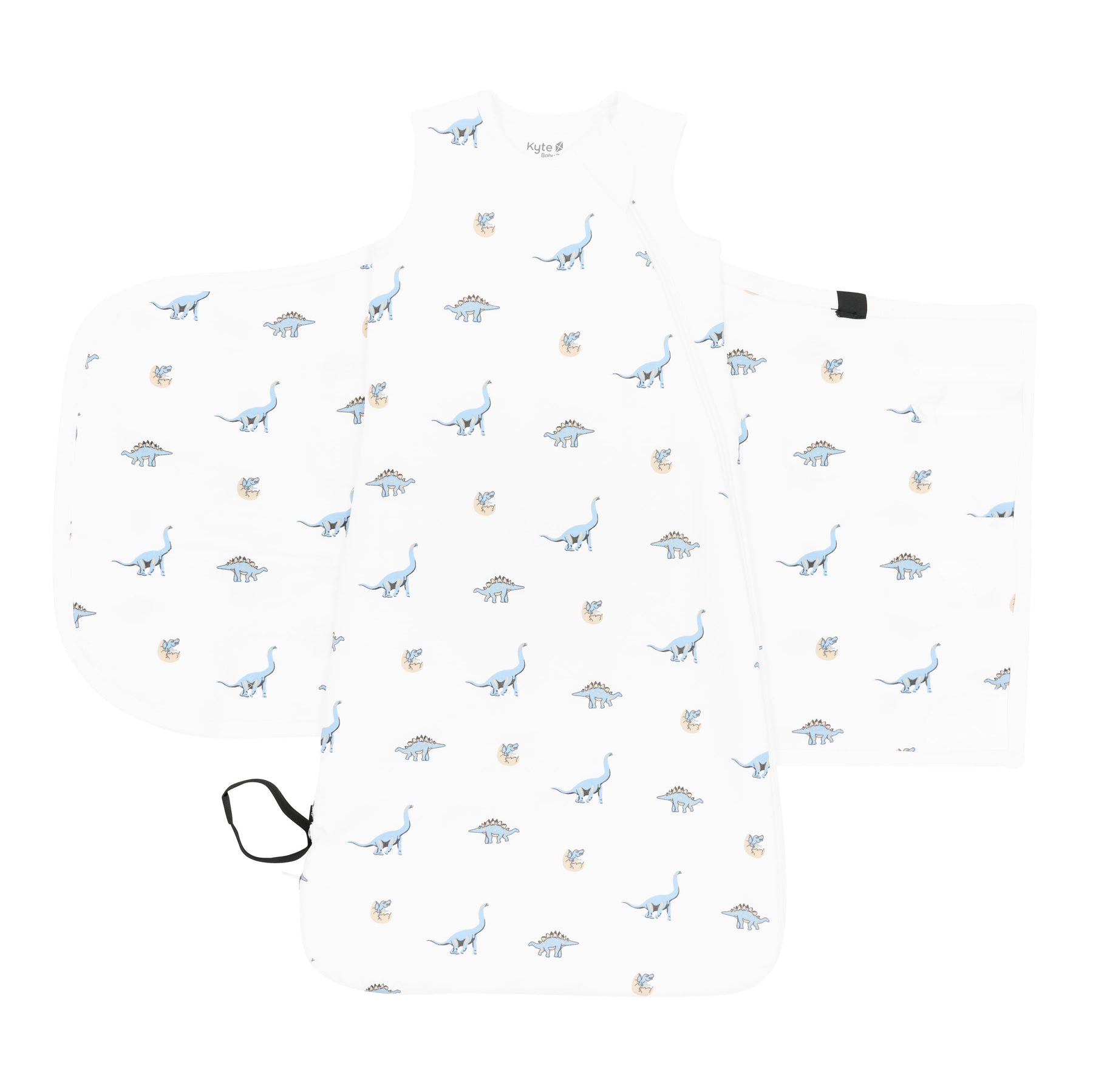 Sleep Bag Swaddler in Jurassic 1.0 shown unswaddled with the adjustable velcro visible