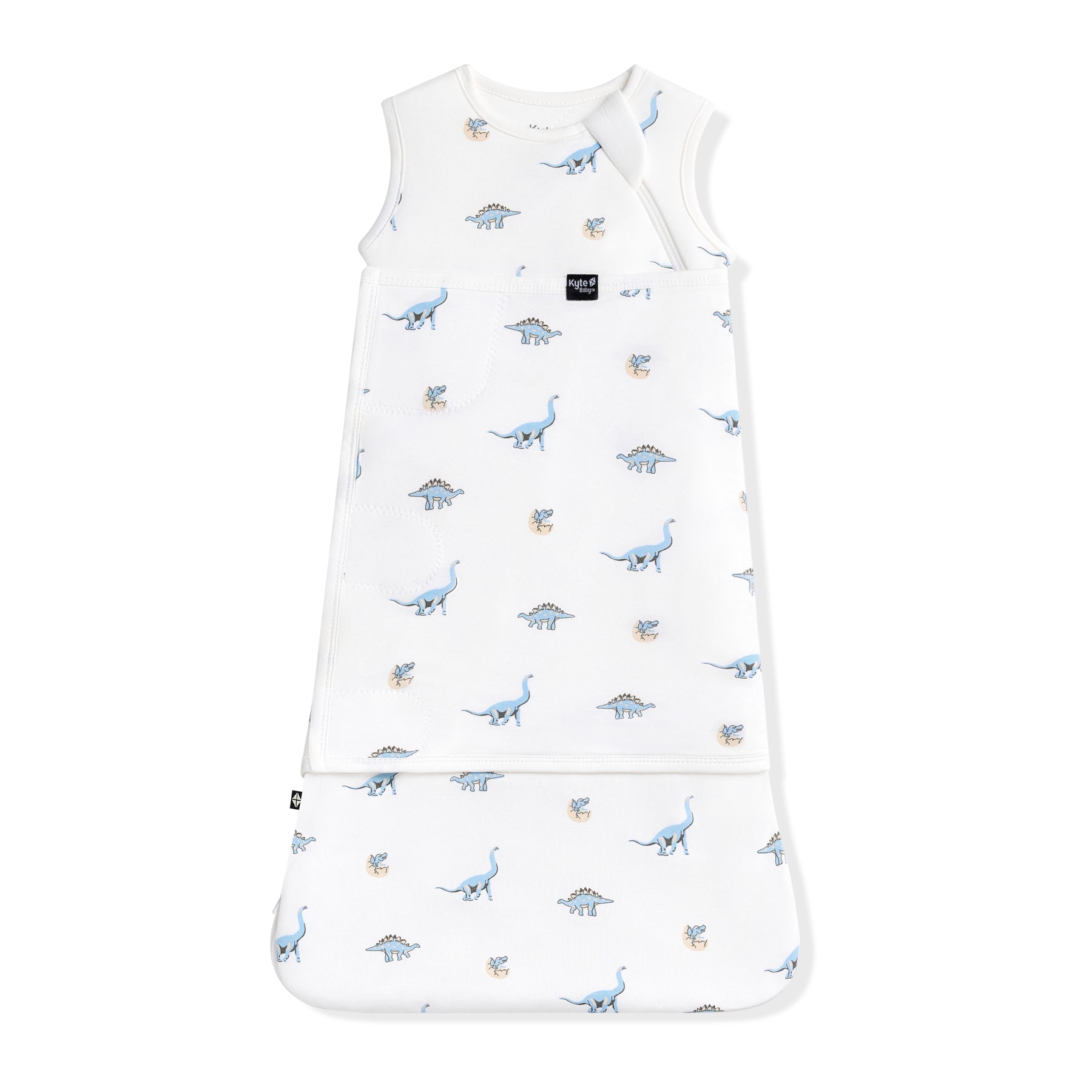 Sleep Bag Swaddler in Jurassic 1.0 shown swaddled