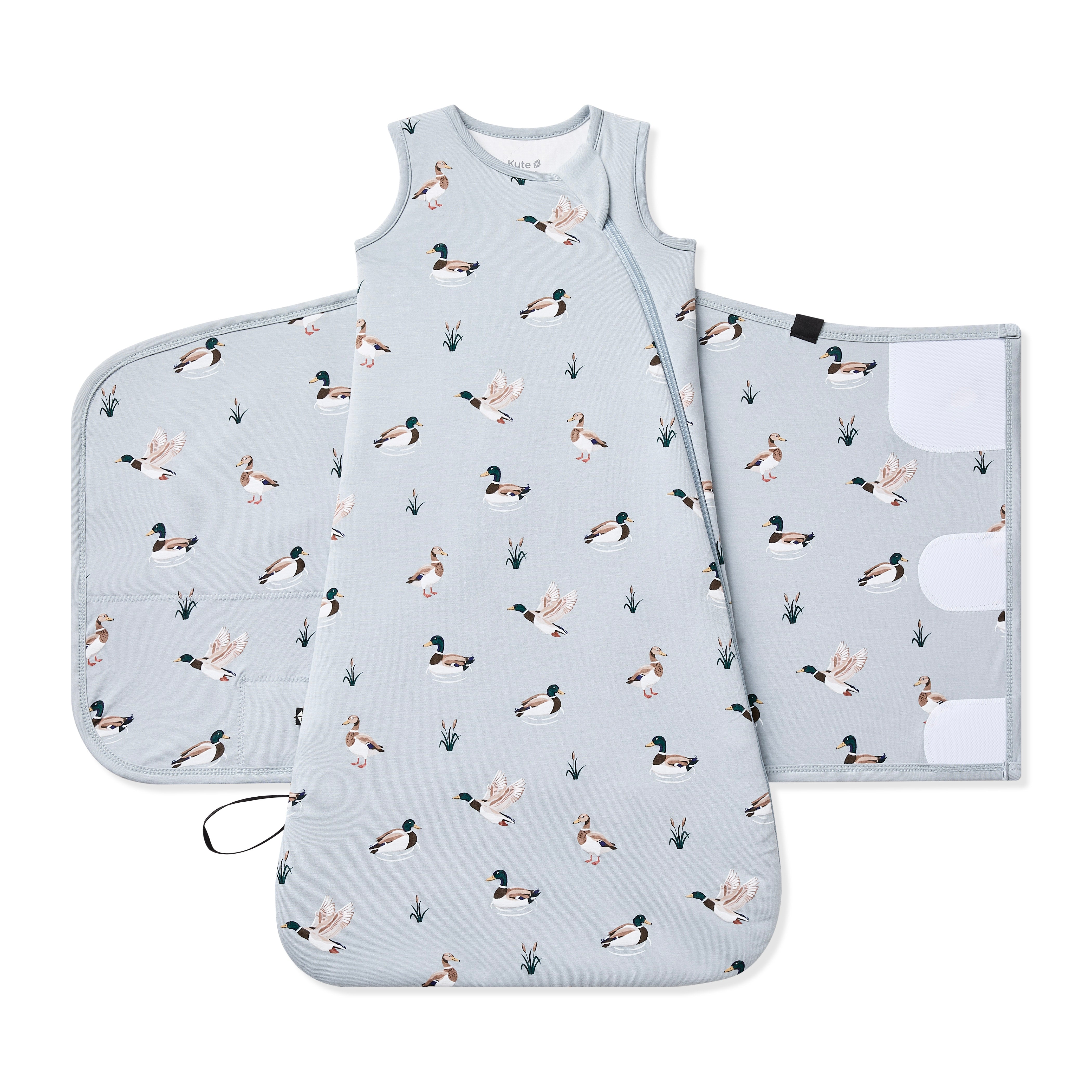 Sleep Bag Swaddler in Mallard Duck 1.0 shown unswaddled