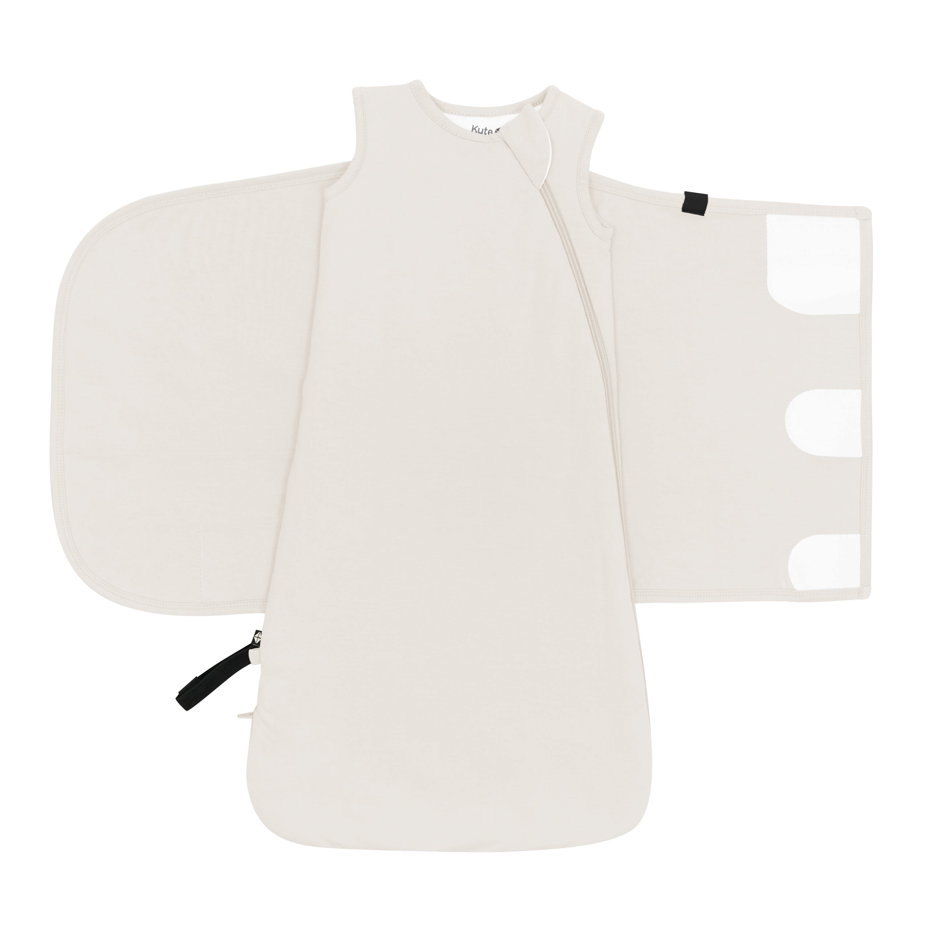 Sleep Bag Swaddler in Oat 1.0 shown unswaddled with velcro closures visible