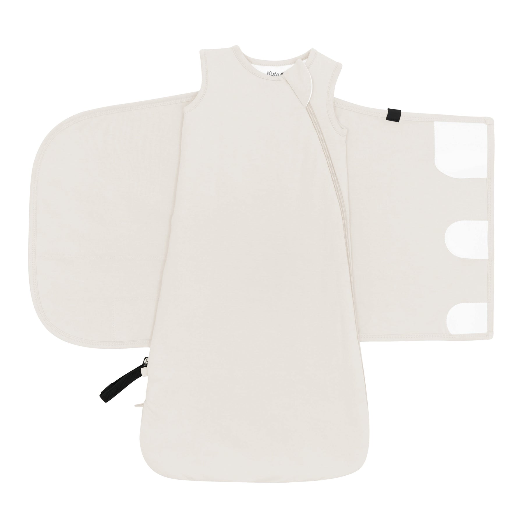 Sleep Bag Swaddler in Oat 1.0 shown unswaddled with velcro closures visible