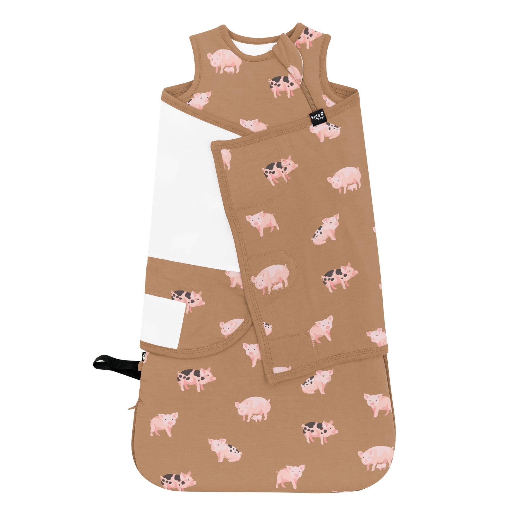 Sleep Bag Swaddler in Pig 1.0 shown swaddled