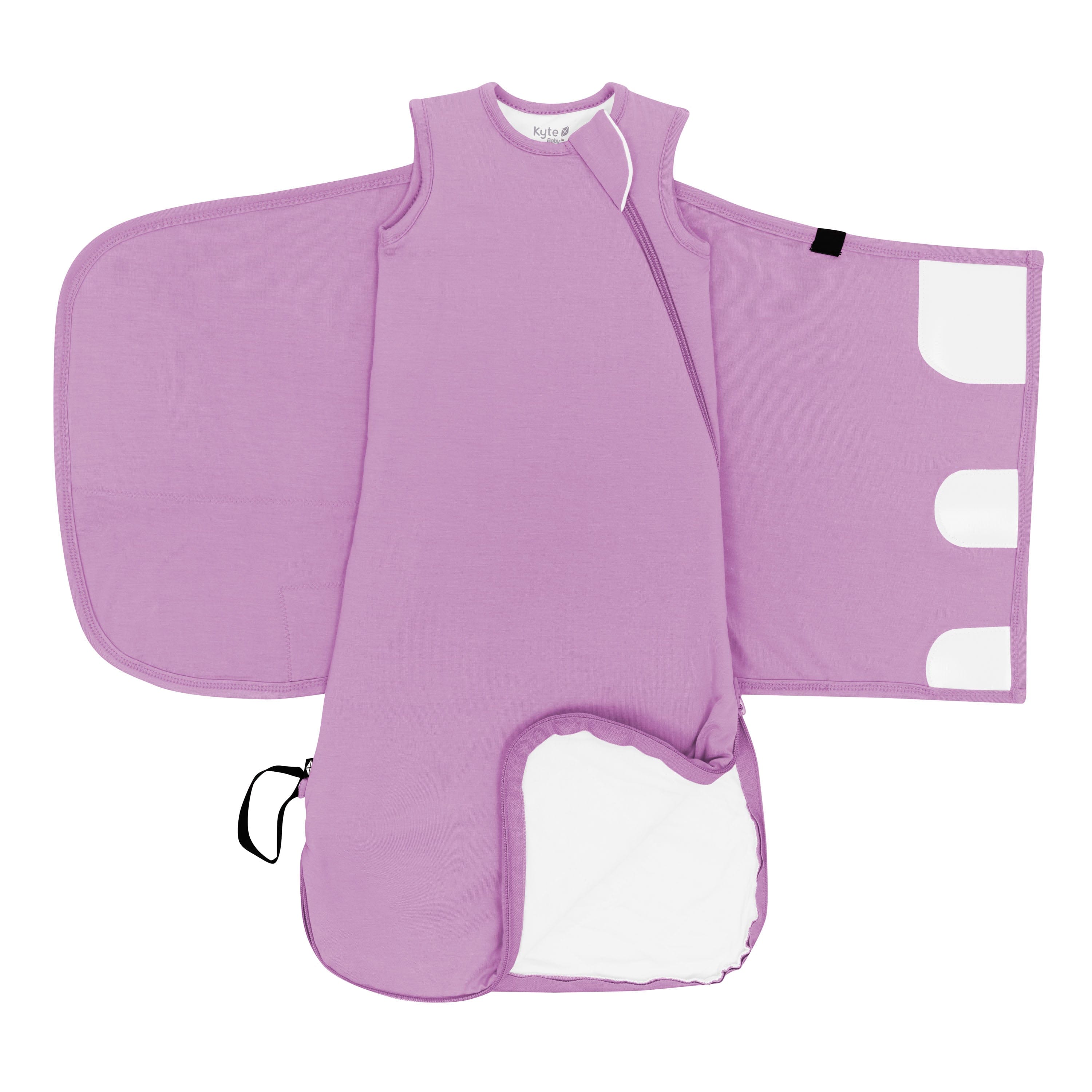 Kyte Baby Sleep Bag Swaddler in Poi shown bottom unzipped and unswaddled