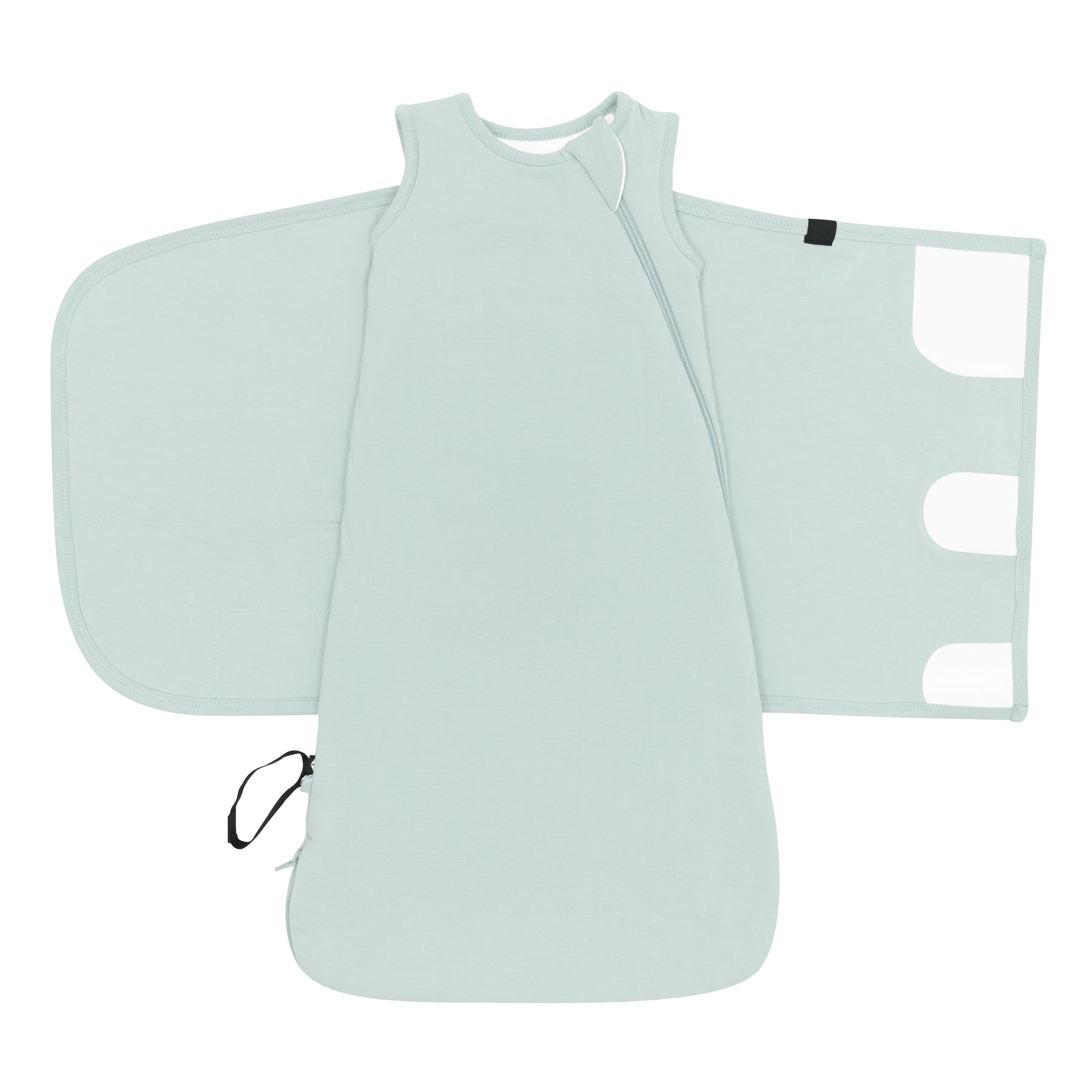 Sleep Bag Swaddler in Sage 1.0 shown unswaddled with the velcro closures visible