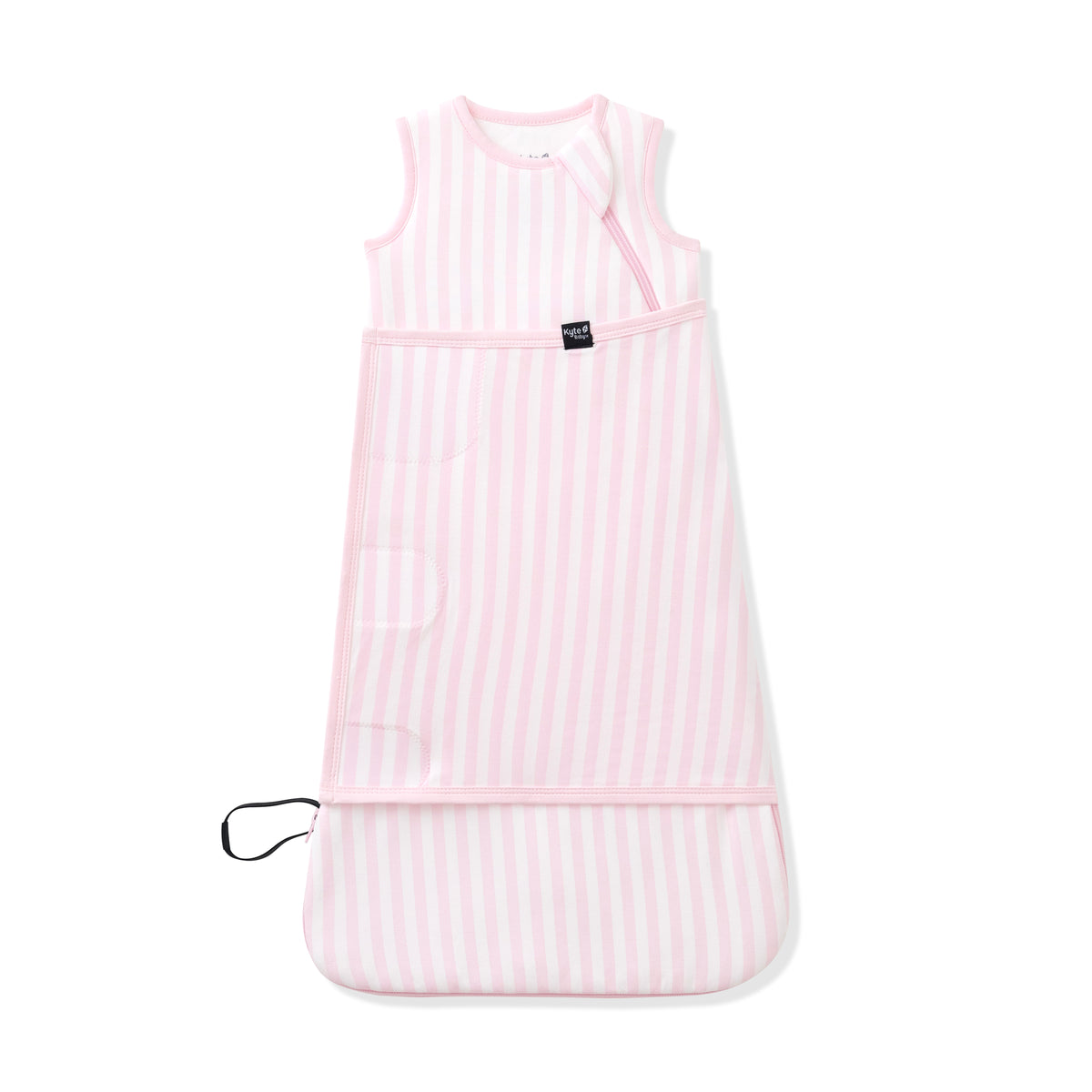 Sleep Bag Swaddler in Small Sakura Stripe 1.0 shown swaddled