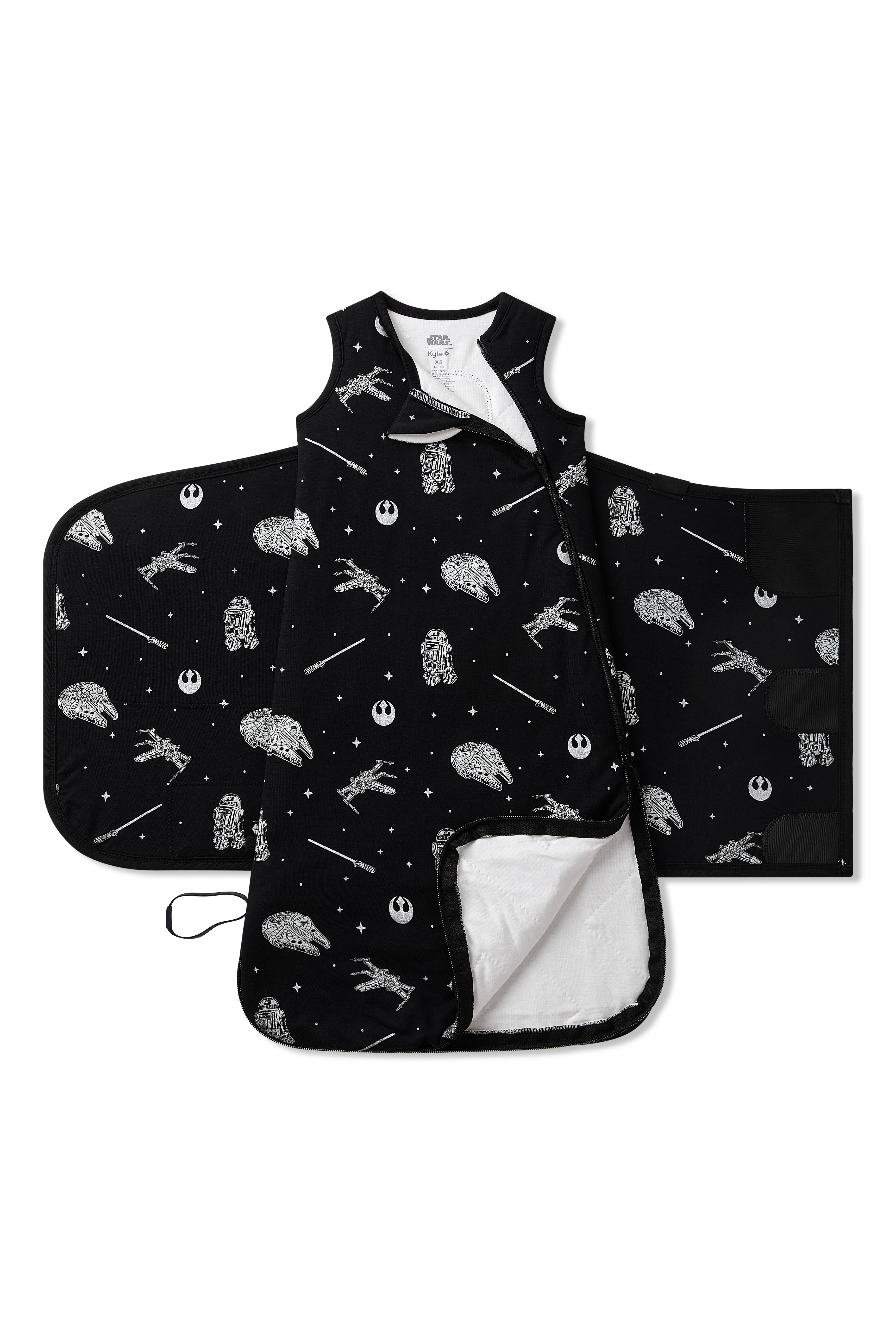 The double zipper shown on an unswaddled Sleep Bag Swaddler in STAR WARS™ 1.0