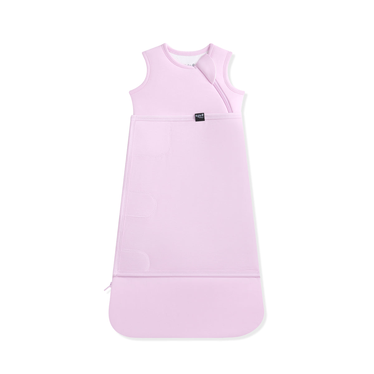 Purple sleep bag swaddler with a kyte baby logo on a white background