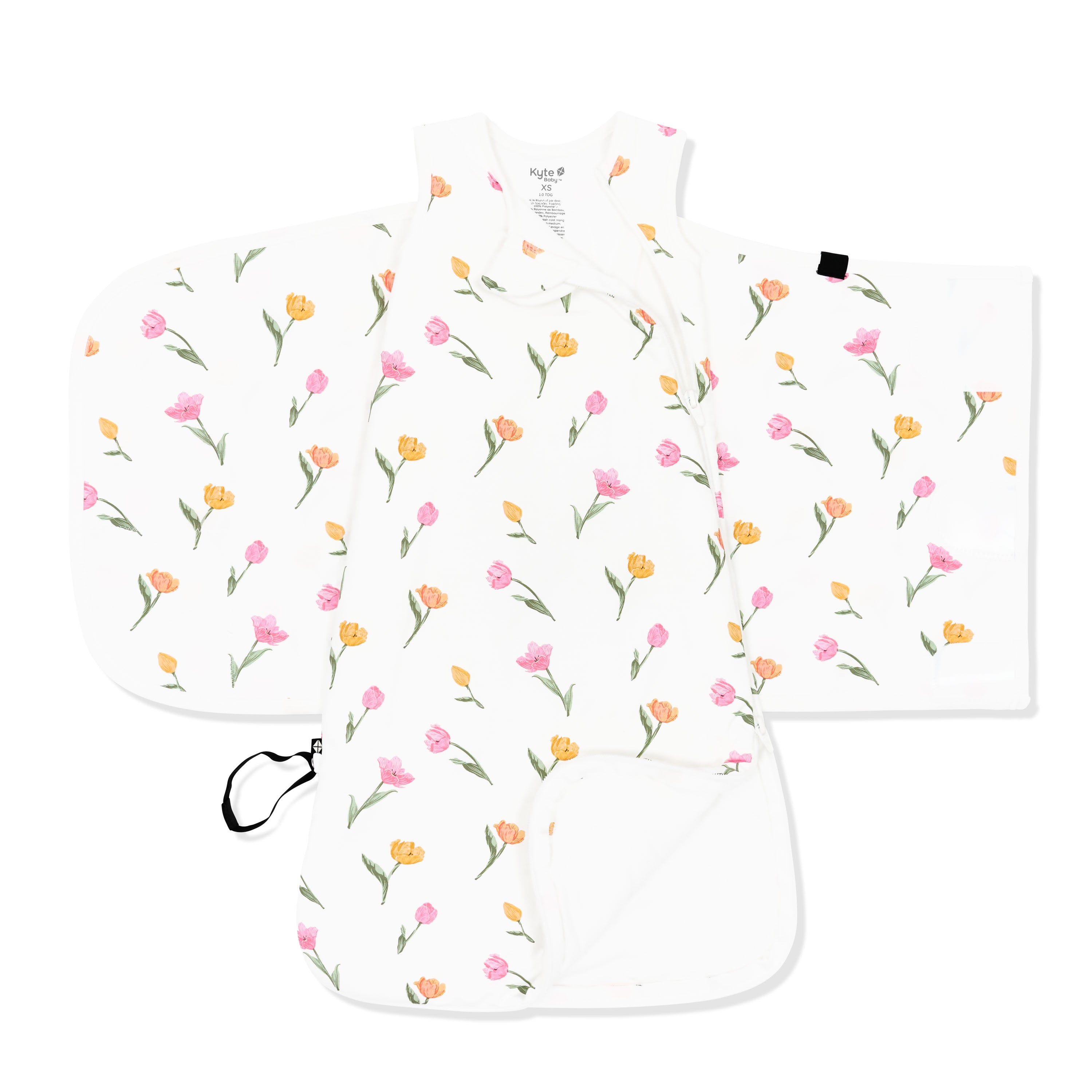 Double zipper shown on an unswaddled Sleep Bag Swaddler in Tulip 1.0