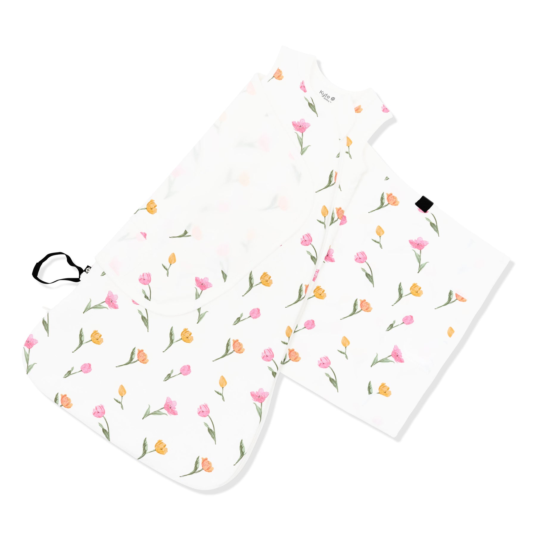 Adjustable velcro wrap shown on an unswaddled Sleep Bag Swaddler in Tulip 1.0