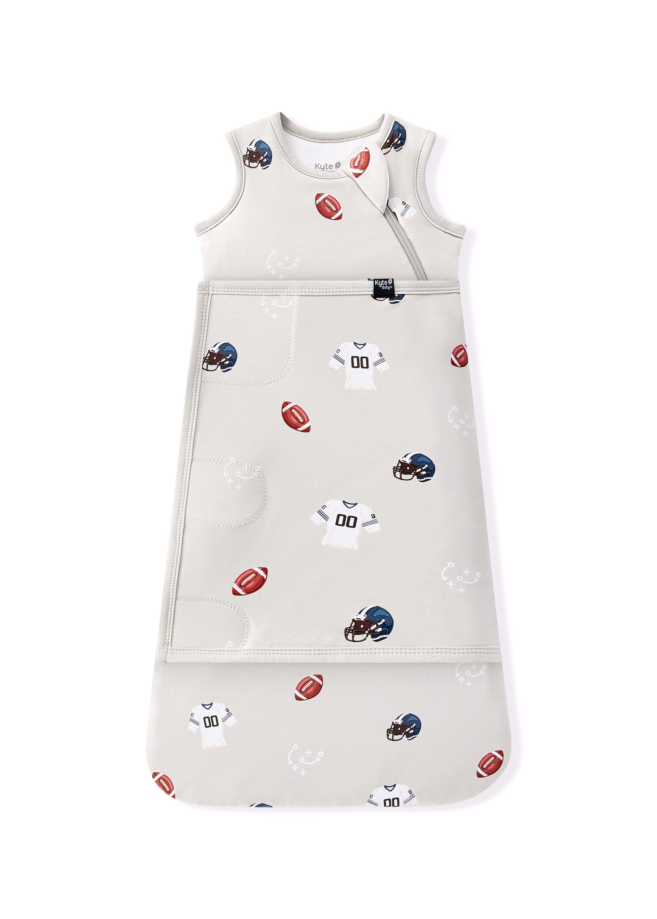 Sleep Bag Swaddler in Vintage Football 1.0 print on a white background