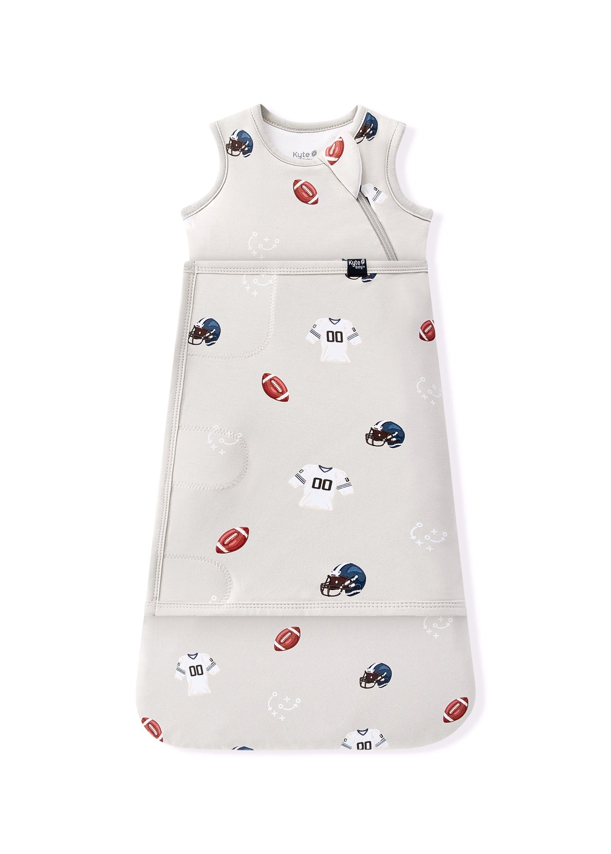 Sleep Bag Swaddler in Vintage Football 1.0 print on a white background
