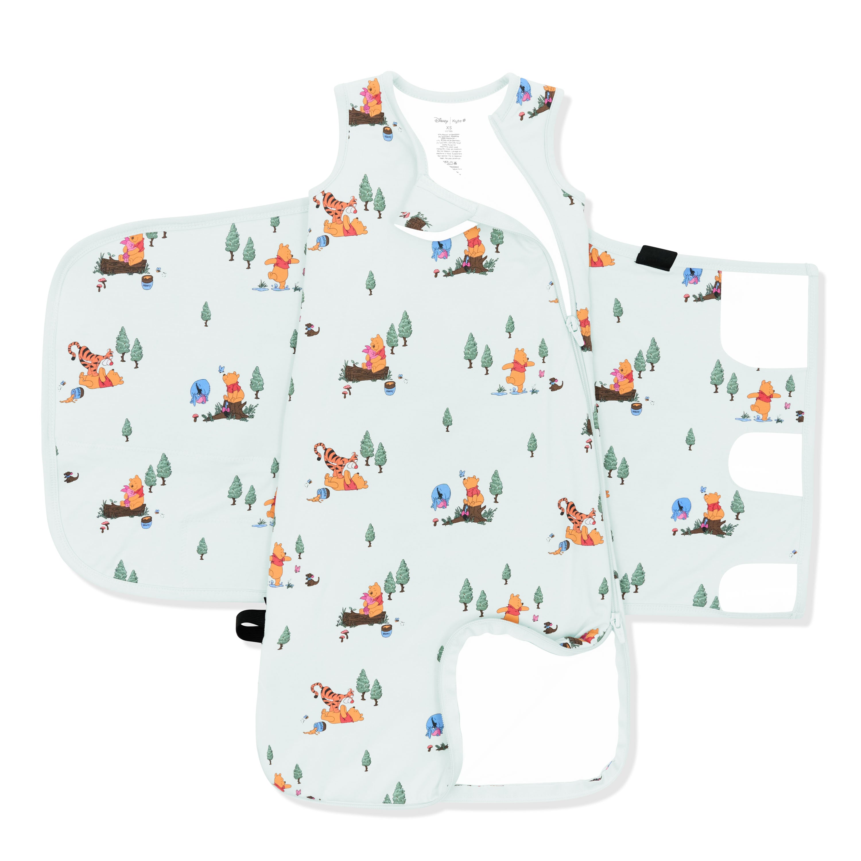The double zipper shown on an unswaddled Sleep Bag Swaddler in Winnie the Pooh Hundred Acre Wood 1.0