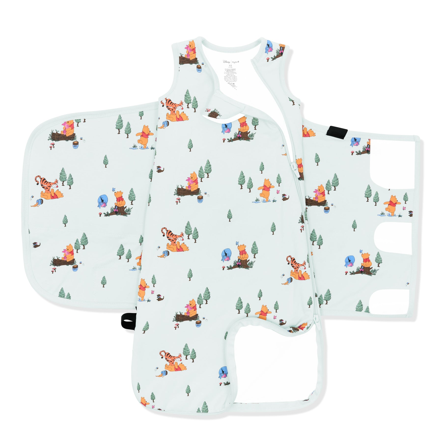 The double zipper shown on an unswaddled Sleep Bag Swaddler in Winnie the Pooh Hundred Acre Wood 1.0