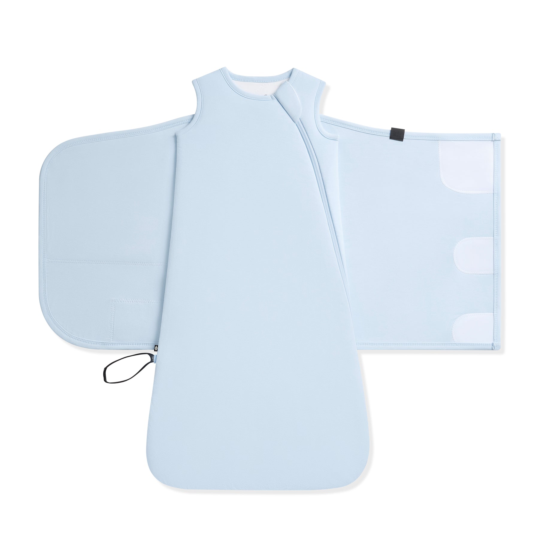 Unswaddled Sleep Bag Swaddler in Breeze 1.0 showing the adjustable velcro band