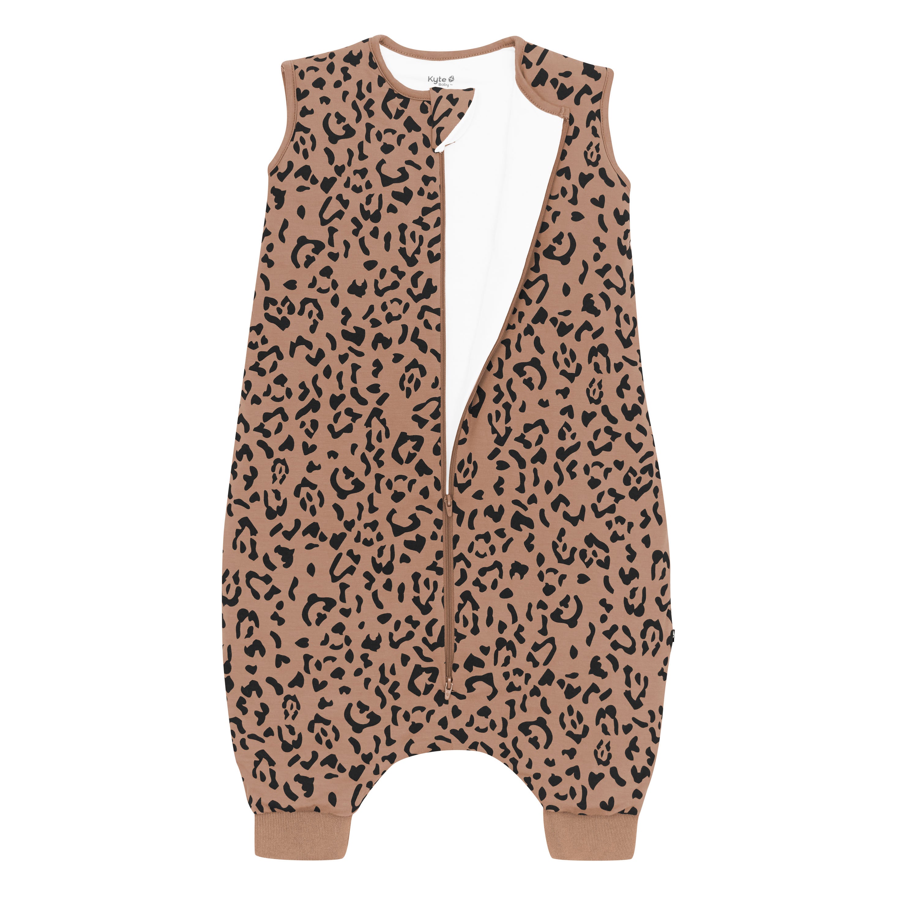 Sleep Bag Walker in Latte Leopard 1.0 shown unzipped