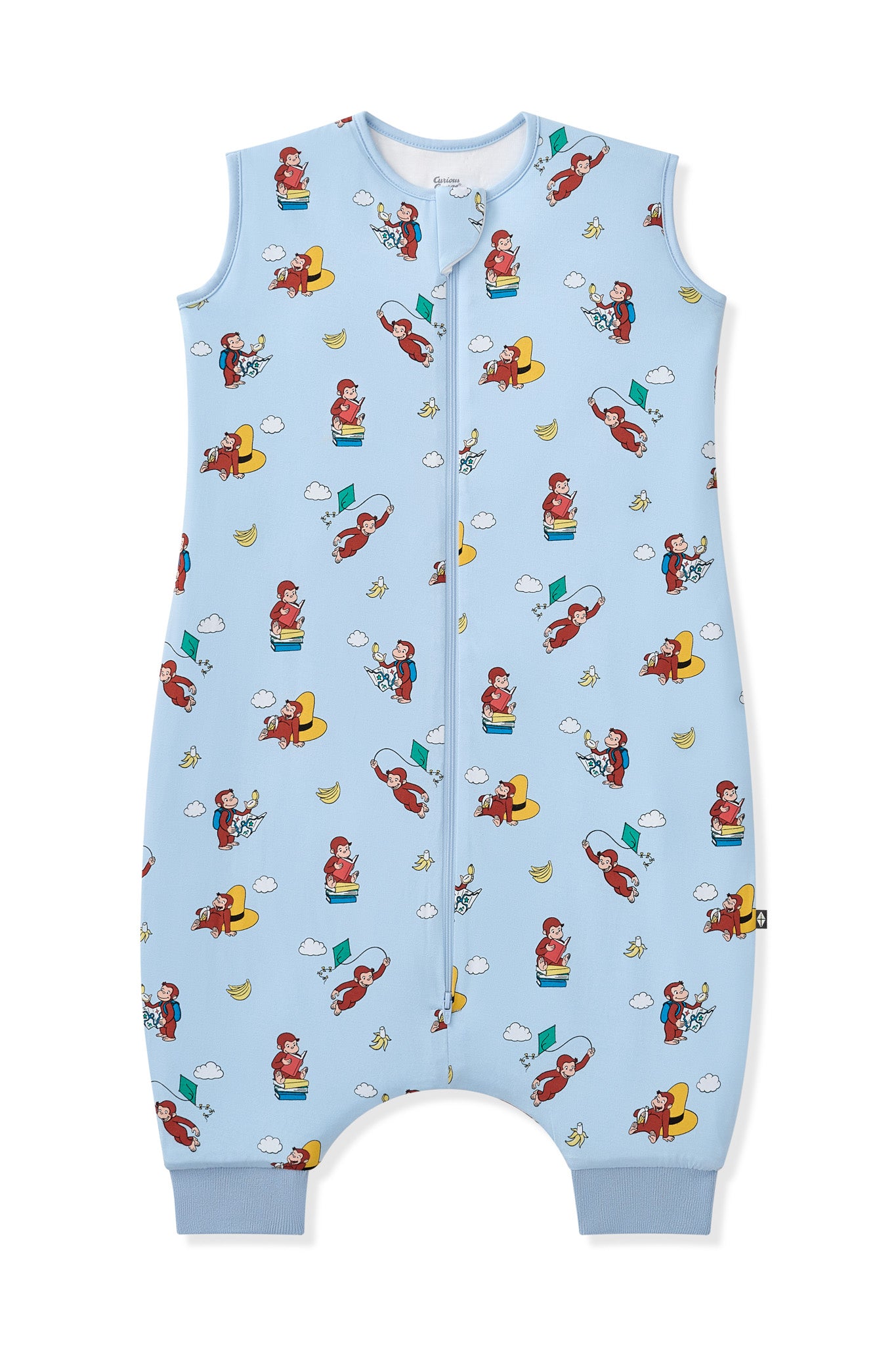 Blue Sleep Bag Walker in Curious George 1.0 print on a white background