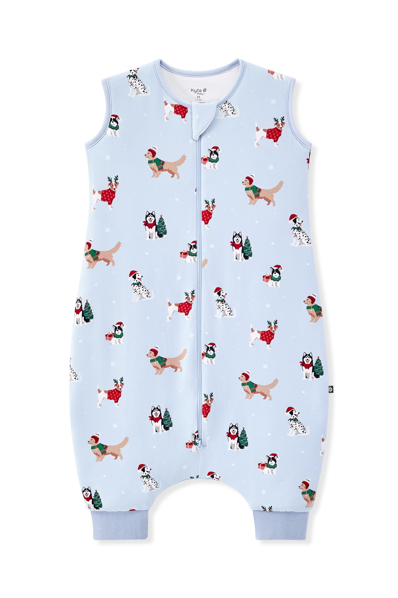 Blue Sleep Bag Walker in Holiday Pups 1.0 print on a white background