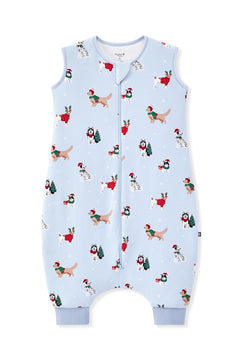 Blue Sleep Bag Walker in Holiday Pups 1.0 print on a white background