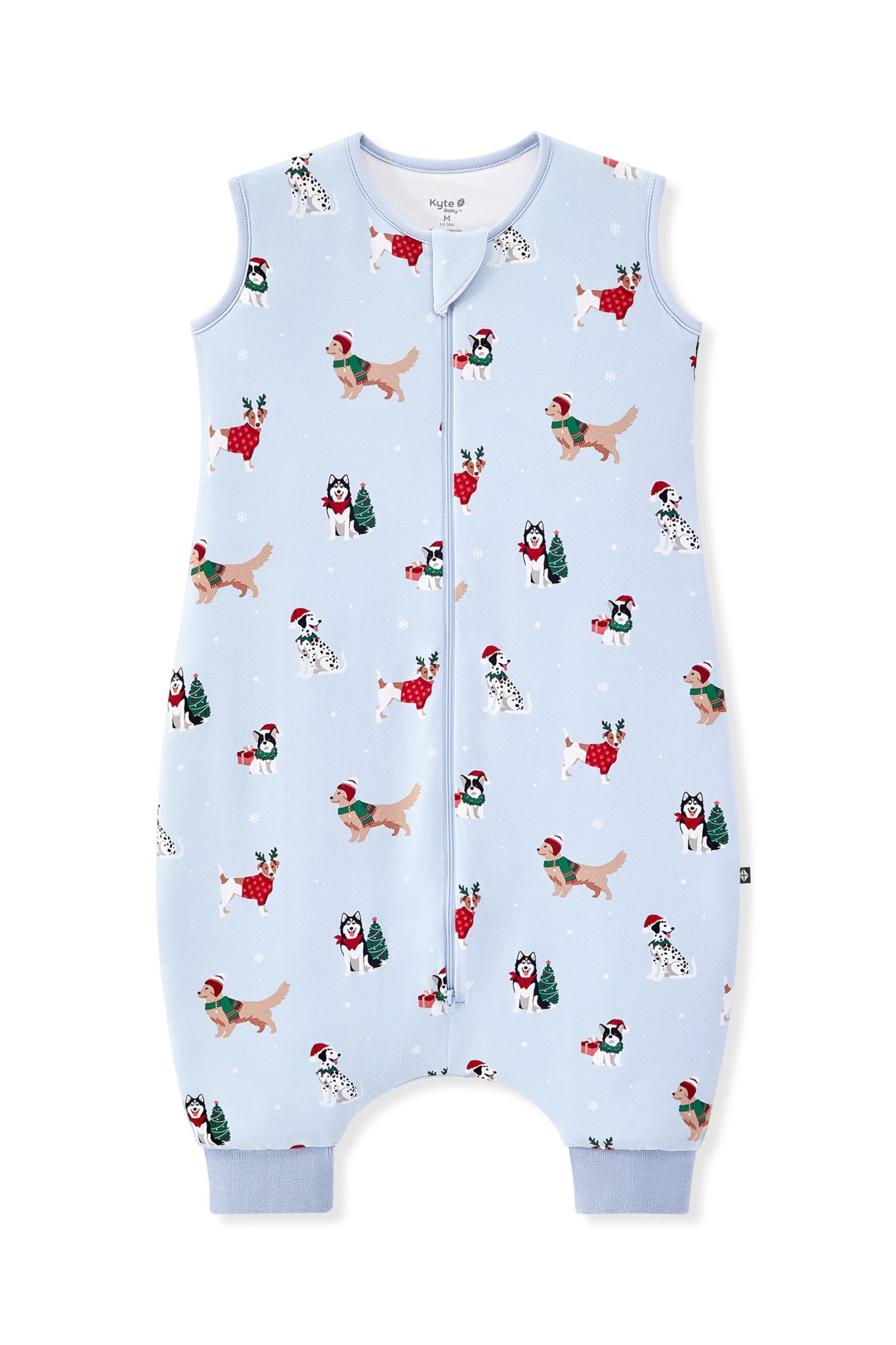 Blue Sleep Bag Walker in Holiday Pups 1.0 print on a white background