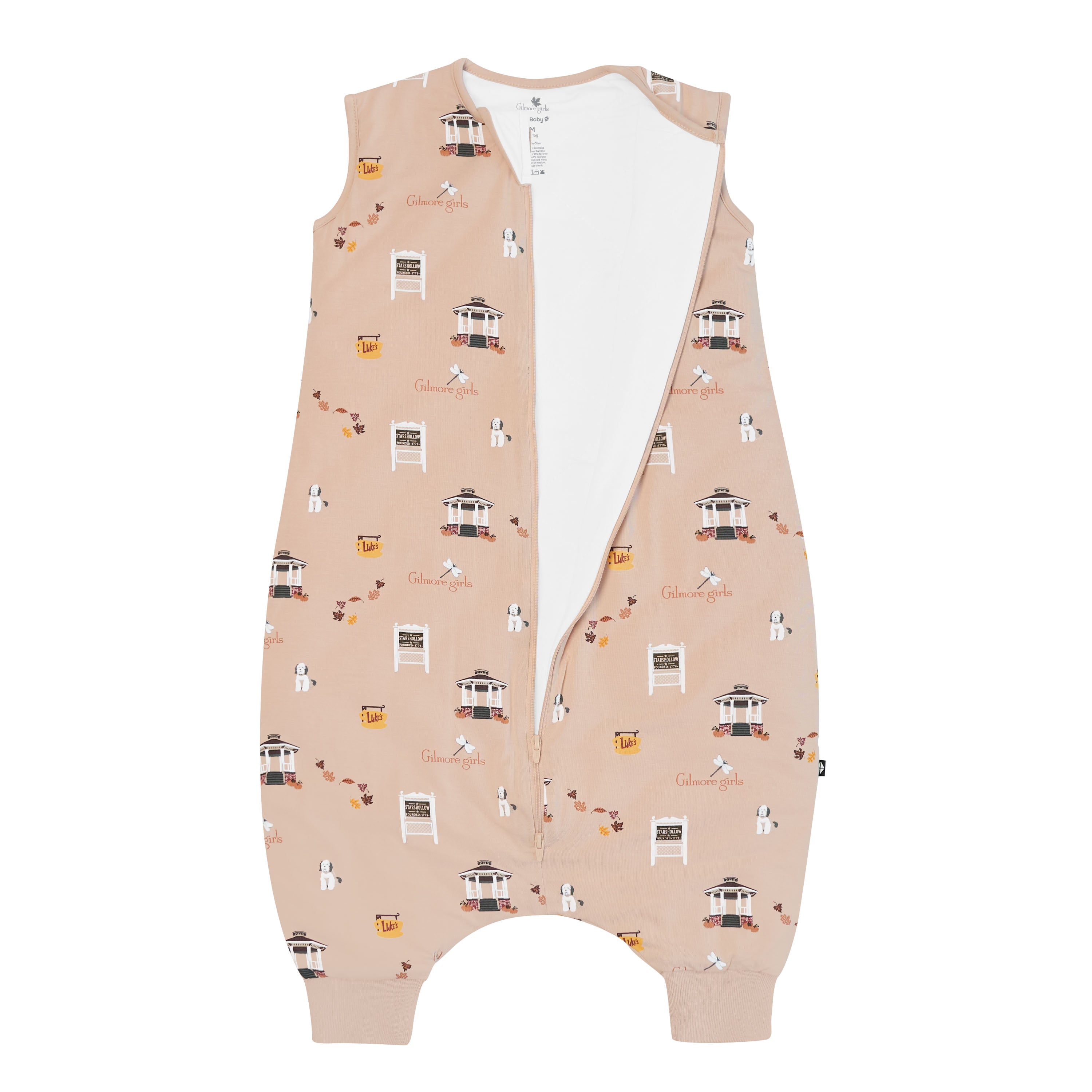 Unzipped Baby sleep bag walker with Gilmore Girls pattern on a white background