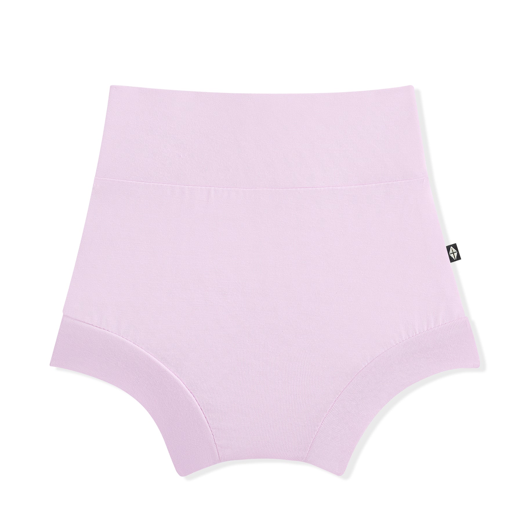 Light purple high-waisted baby bummies on a white background