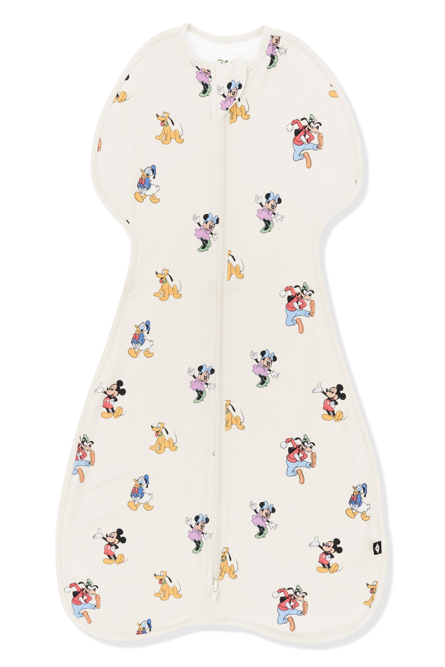 Baby Swaddle Bag with Mickey Mouse and Friends print on an oat background