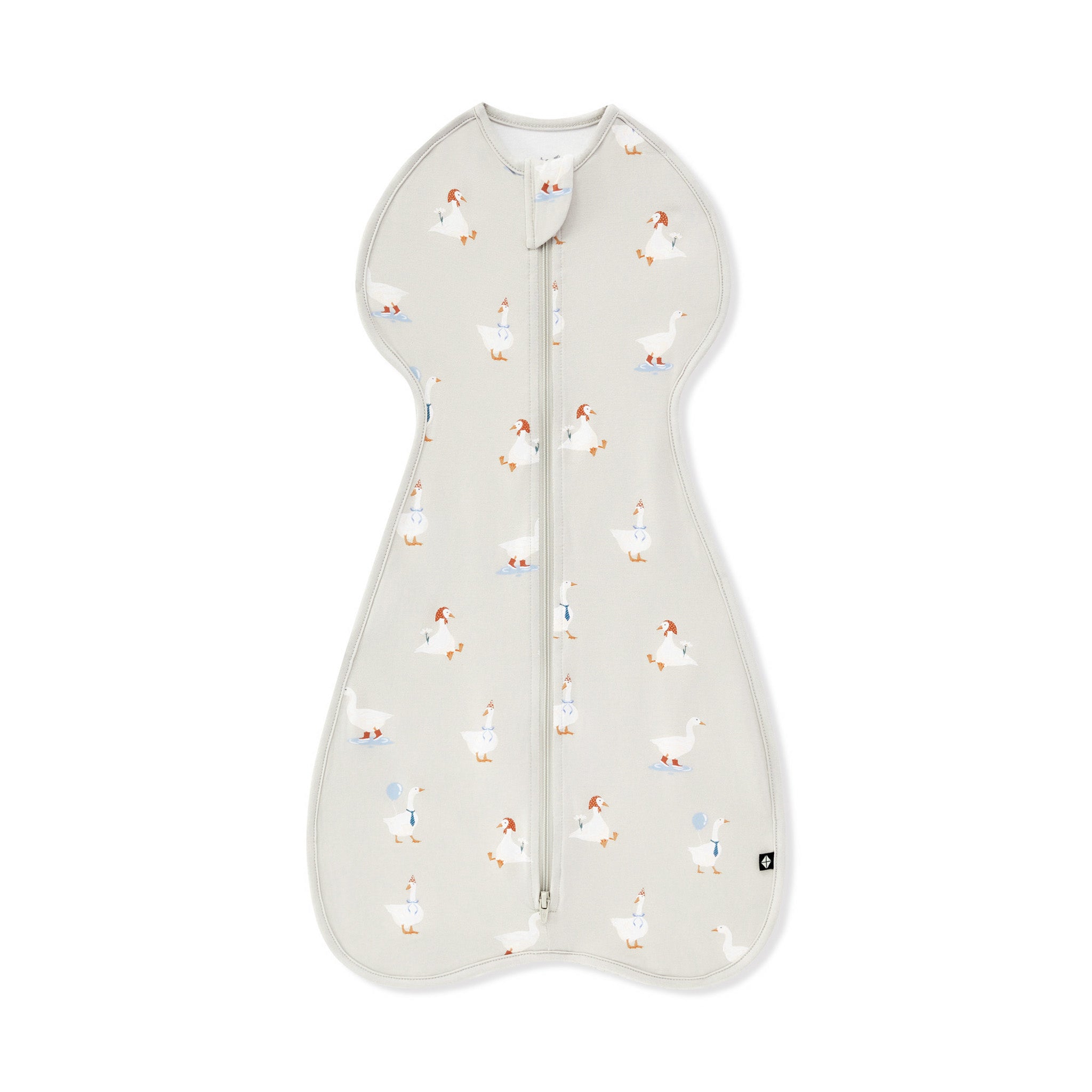 Swaddle Bag in Oat Silly Goose 0.5 print on a white background