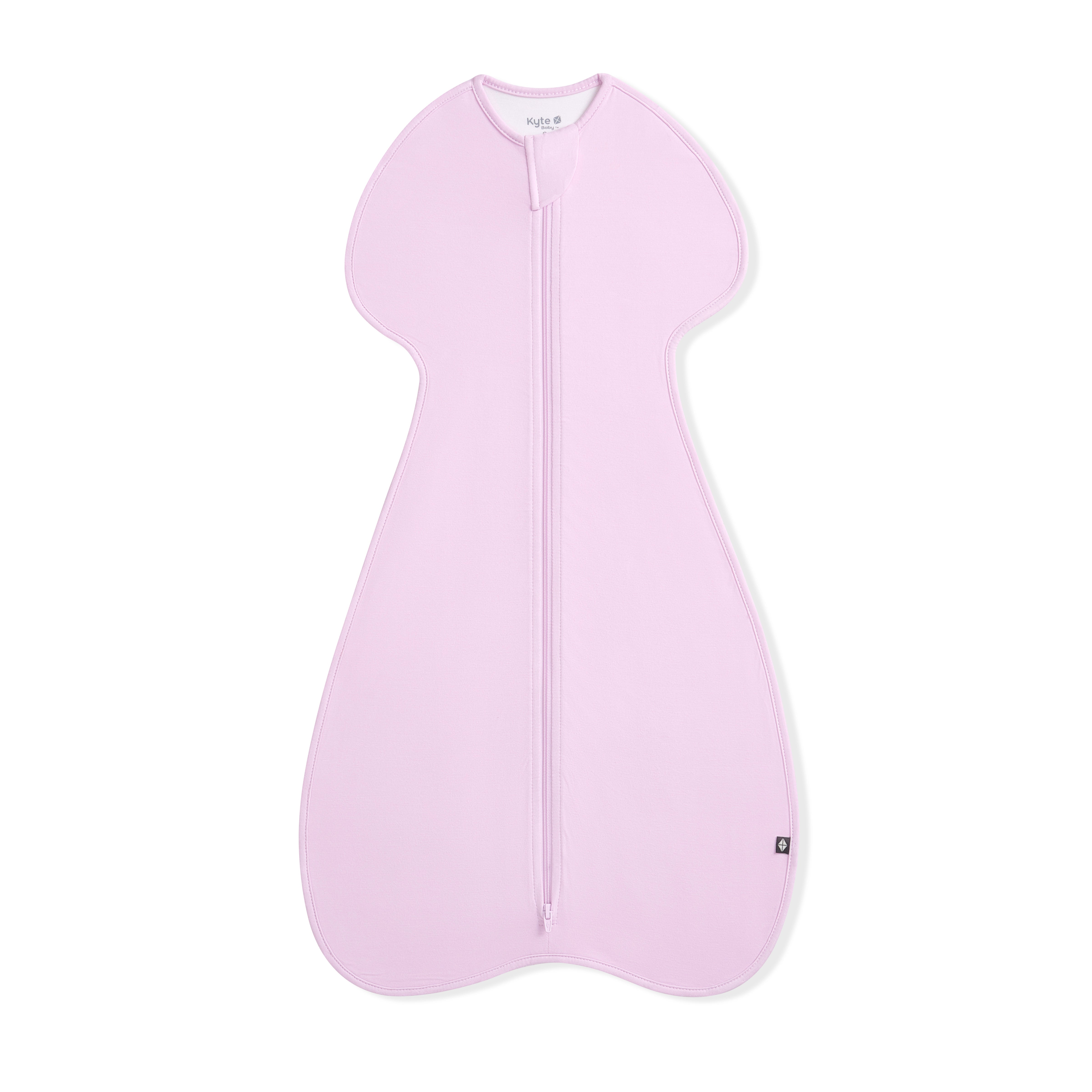 Purple baby swaddler bag with zipper on a white background