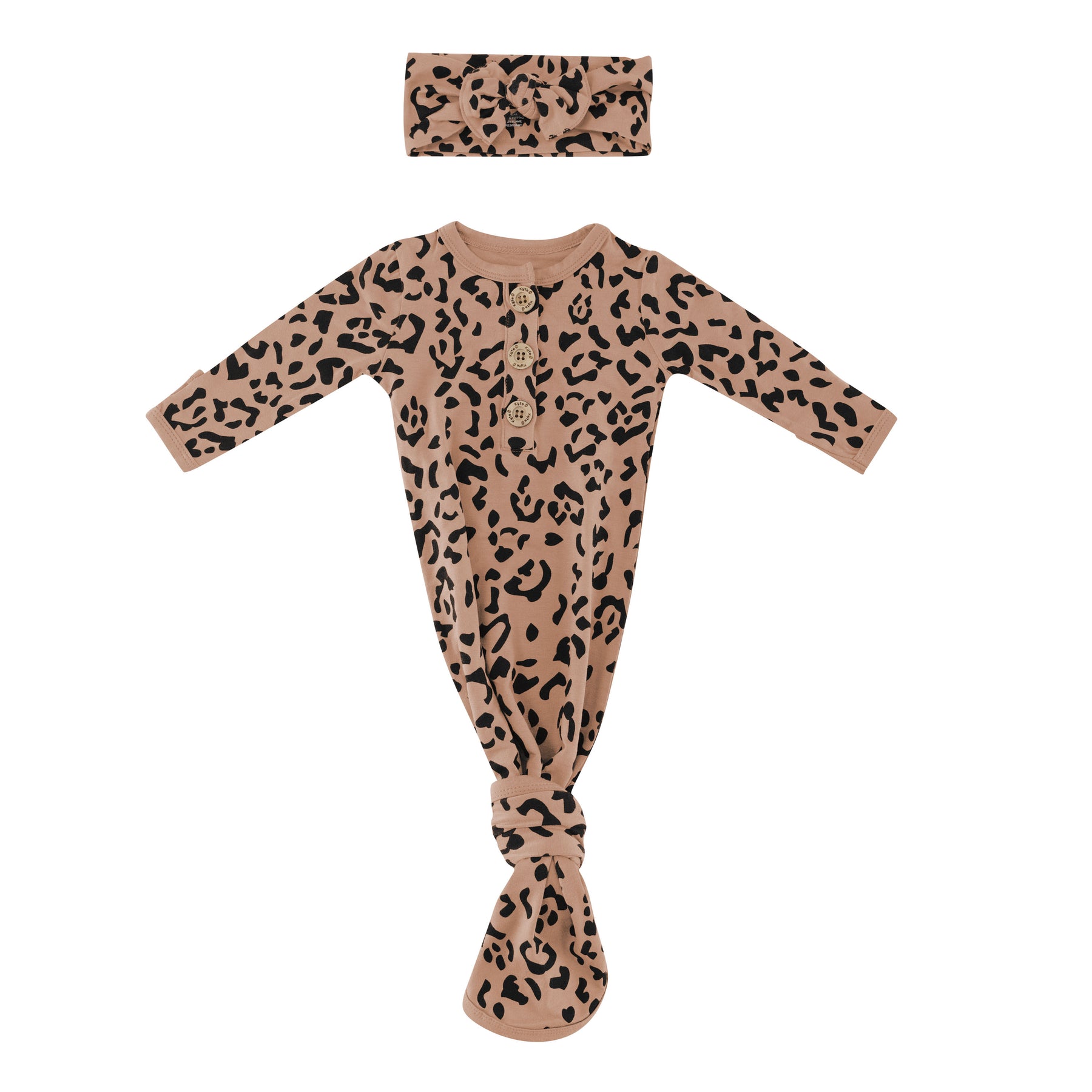 Product photo of the Knotted Gown with Bow Set in Latte Leopard