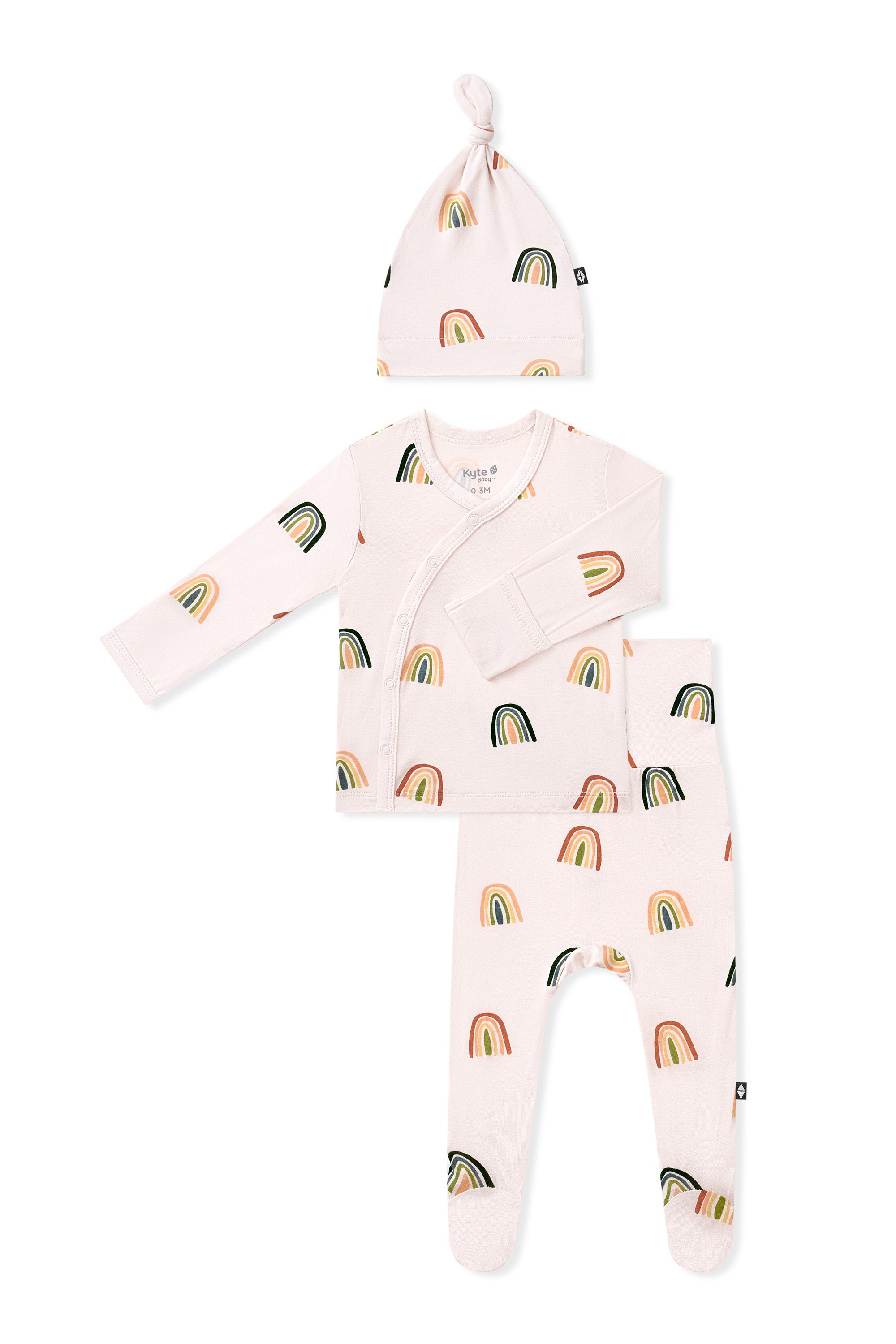 Vanilla cream Take Me Home Set with Cap in Retro Rainbow print on a white background