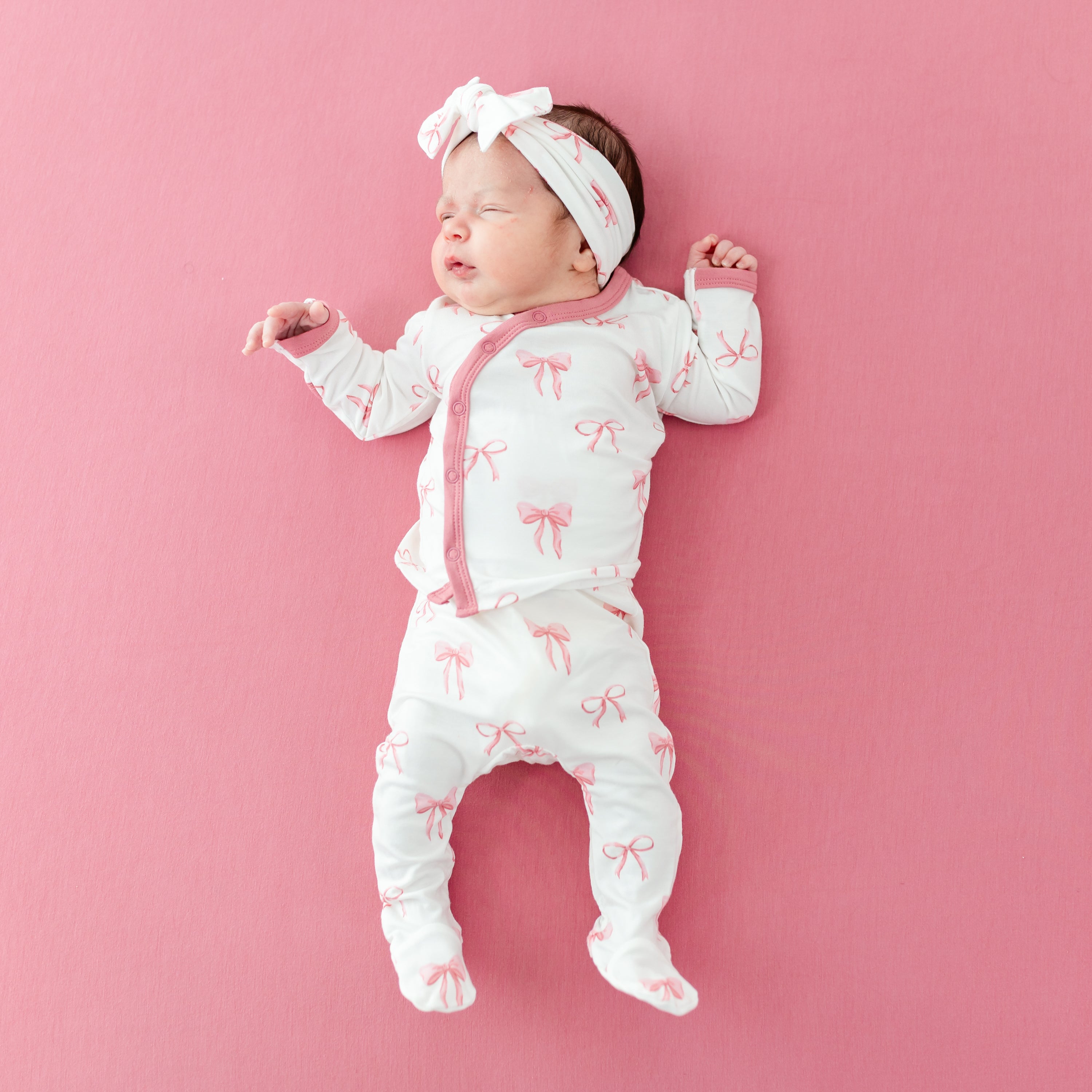 Newborn wearing Take Me Home Set with Knotted Bow Headband in Bow print