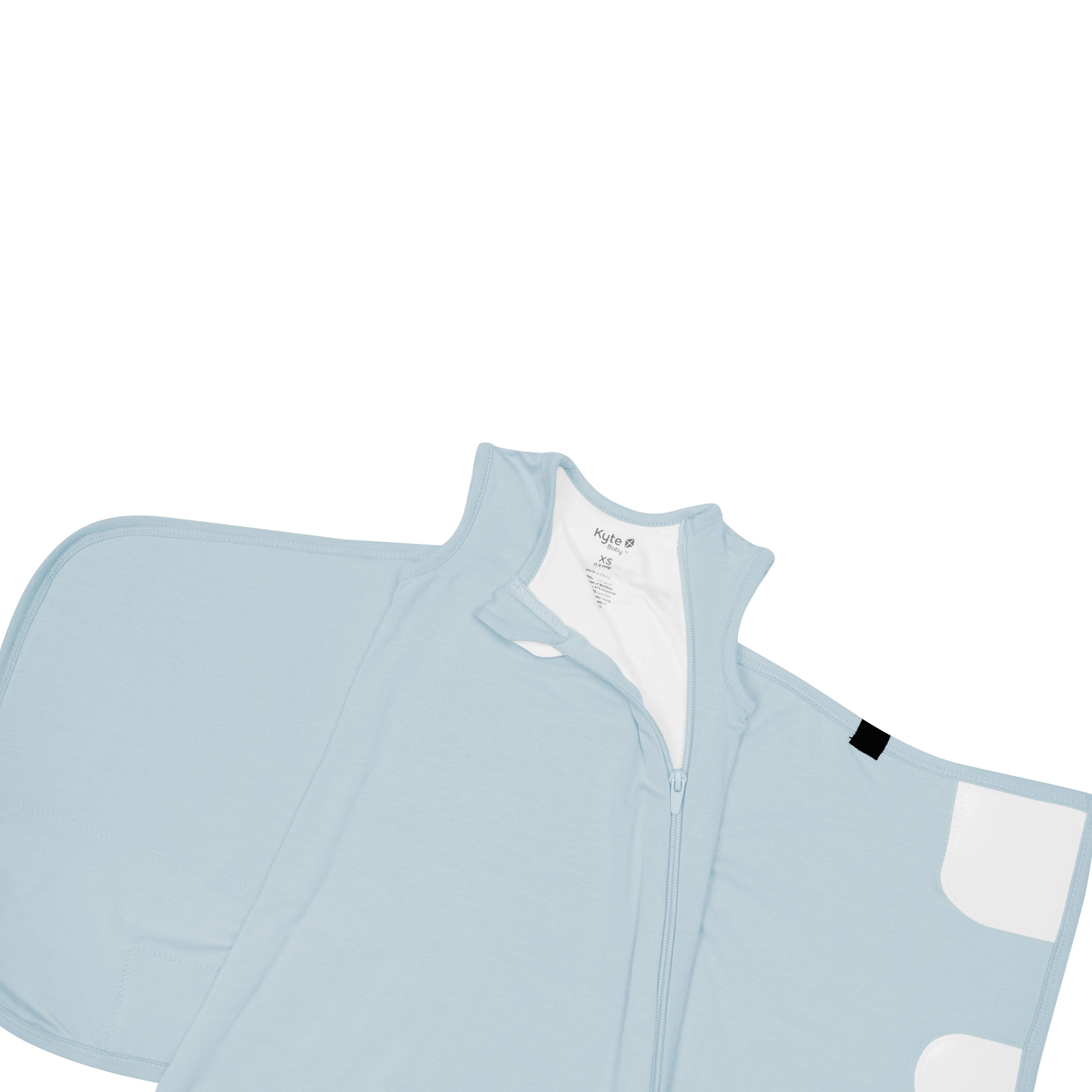 Zipper garage and top zipper on the Sleep Bag Swaddler in Fog 0.5