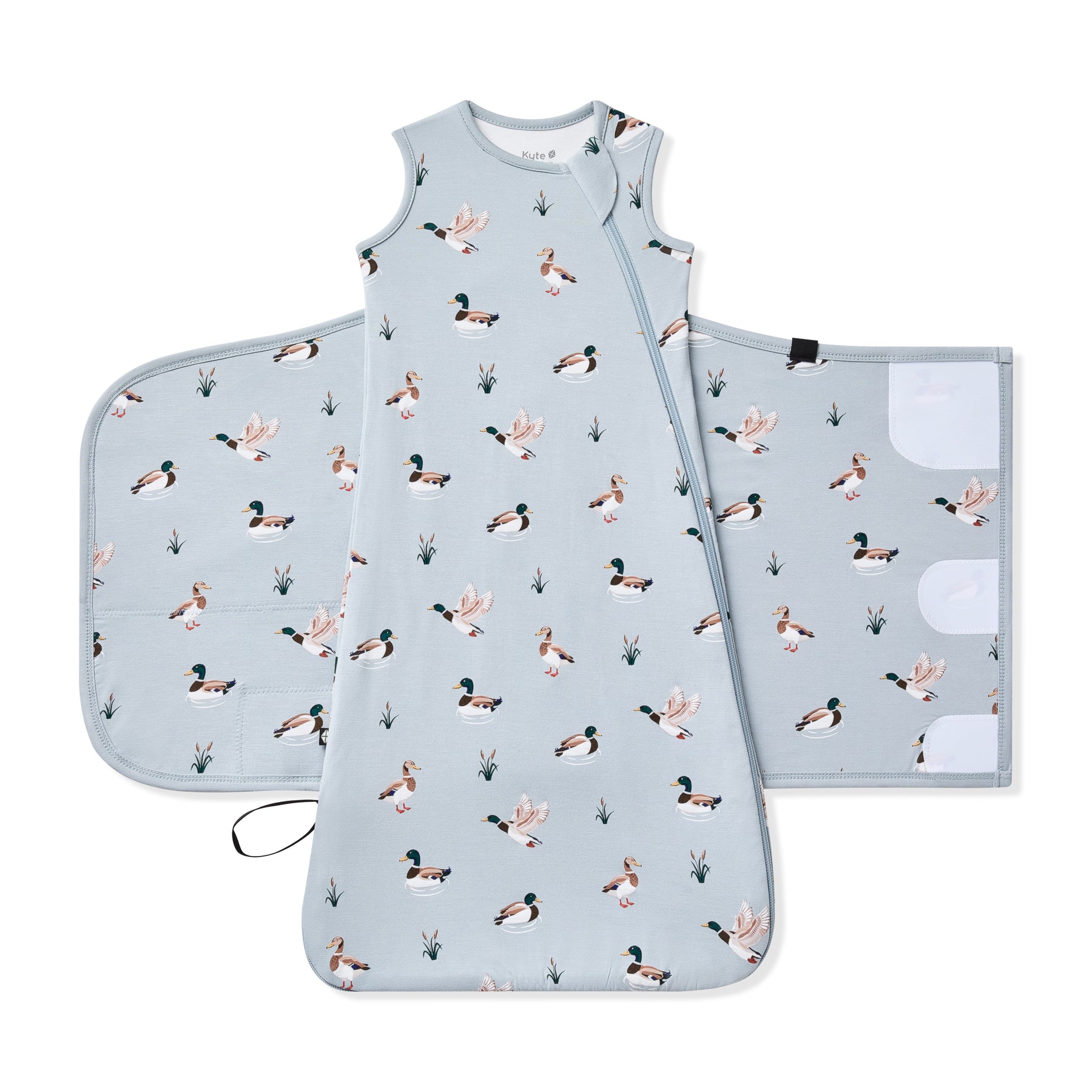 Sleep Bag Swaddler in Mallard Duck 0.5 shown unswaddled