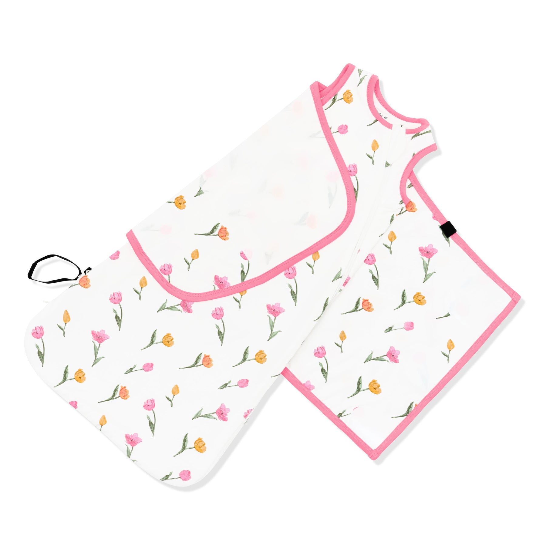 Adjustable velcro shown on an unswaddled Sleep Bag Swaddler in Tulip 0.5