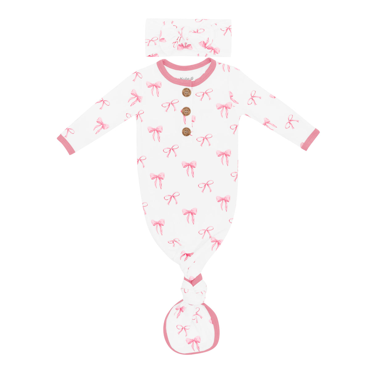 Hospital Newborn outfit Knotted Gown with Bow Set in Bow print