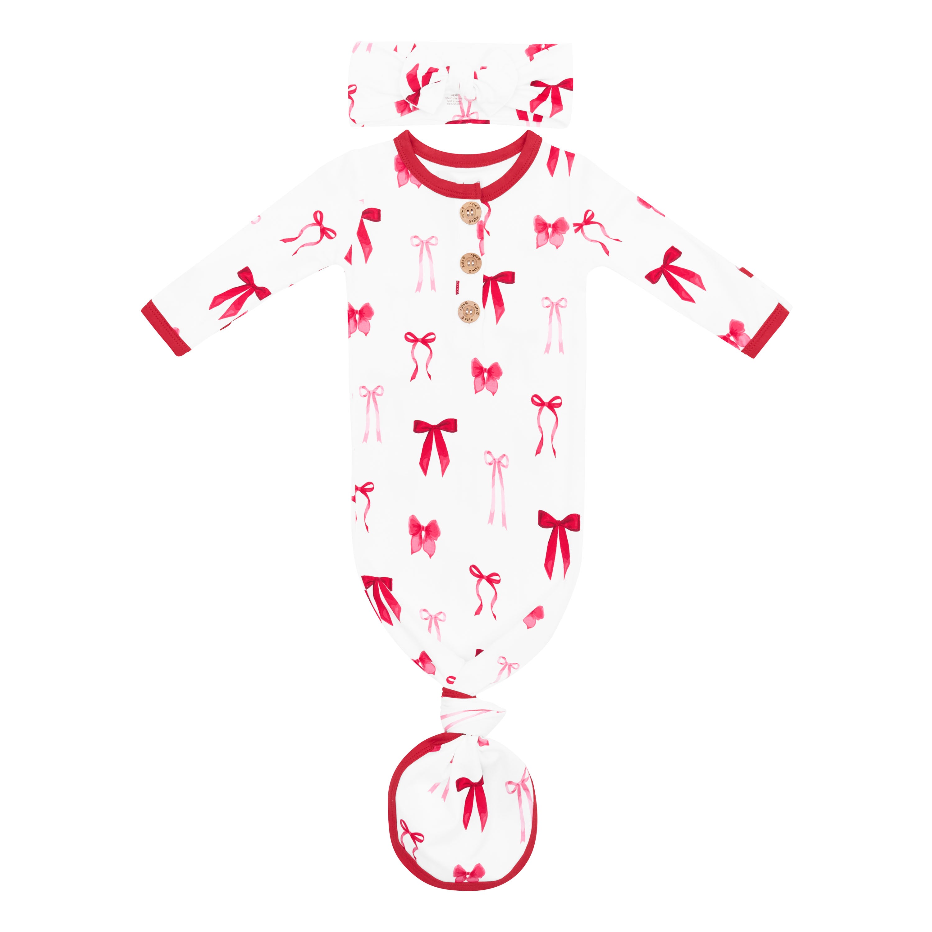 Product photo of the Knotted Gown with Bow Set in Small Love Bow shown tied at the bottom