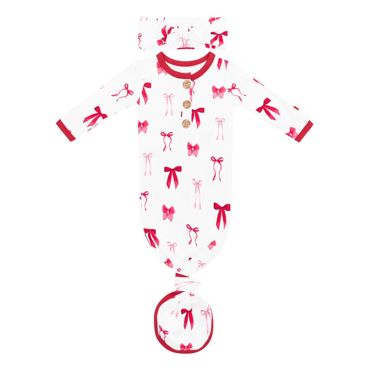 Product photo of the Knotted Gown with Bow Set in Small Love Bow shown tied at the bottom