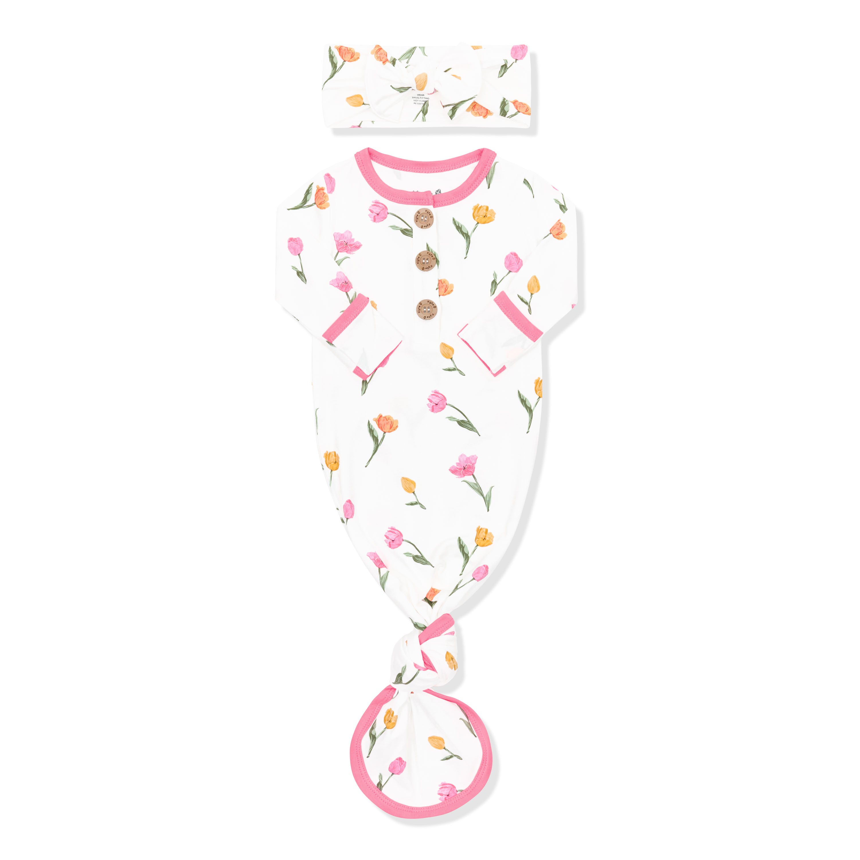 Knotted Gown with Bow Set in Tulip shown with the arms folded inwards  on a white surface