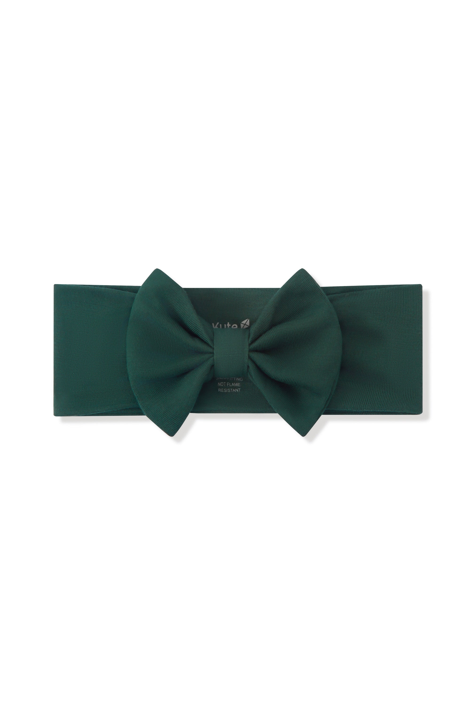 A dark green fabric headband with a large matching bow, displayed flat against a clean white background.