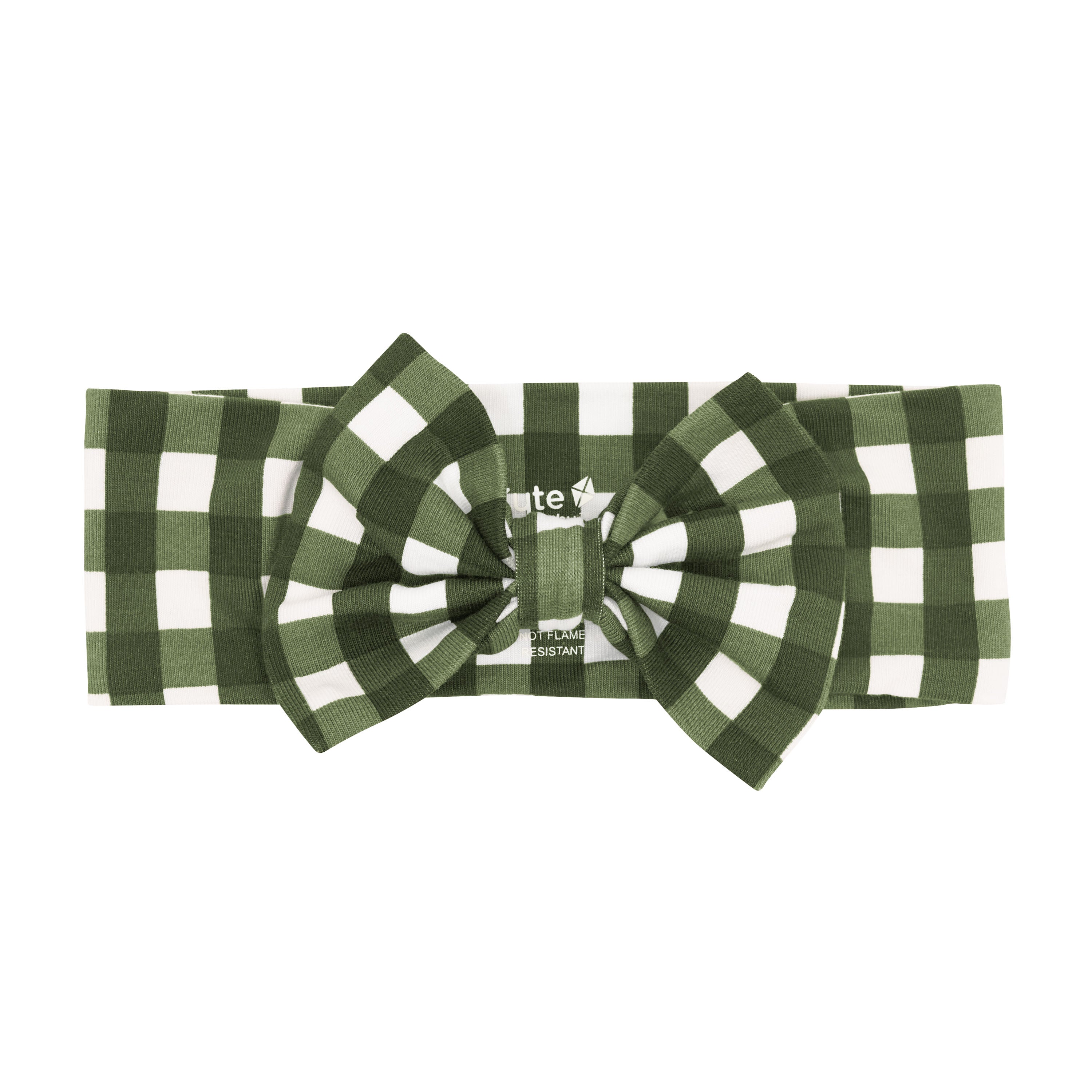 Green Bow Headband in Gingham Fir