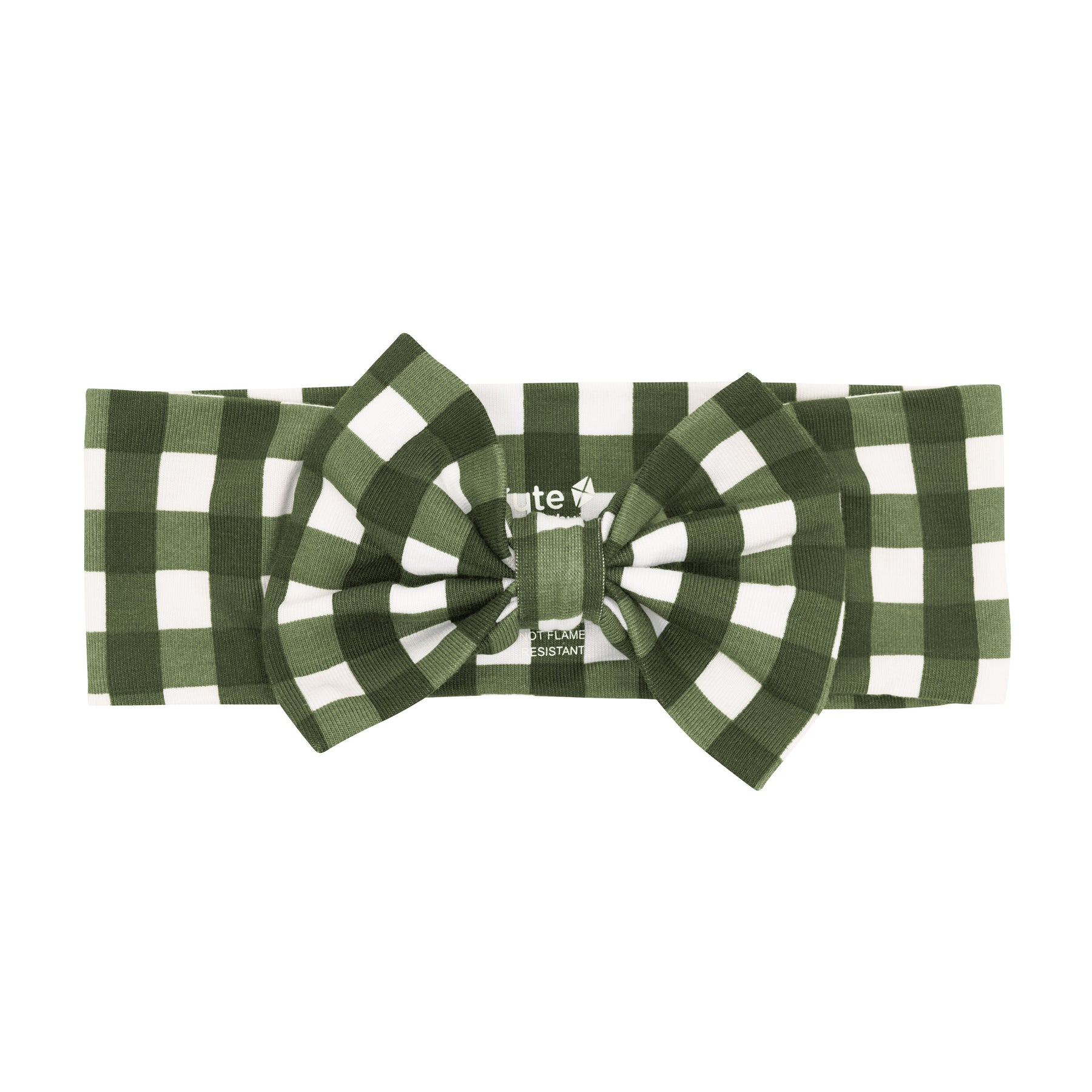 Green Bow Headband in Gingham Fir