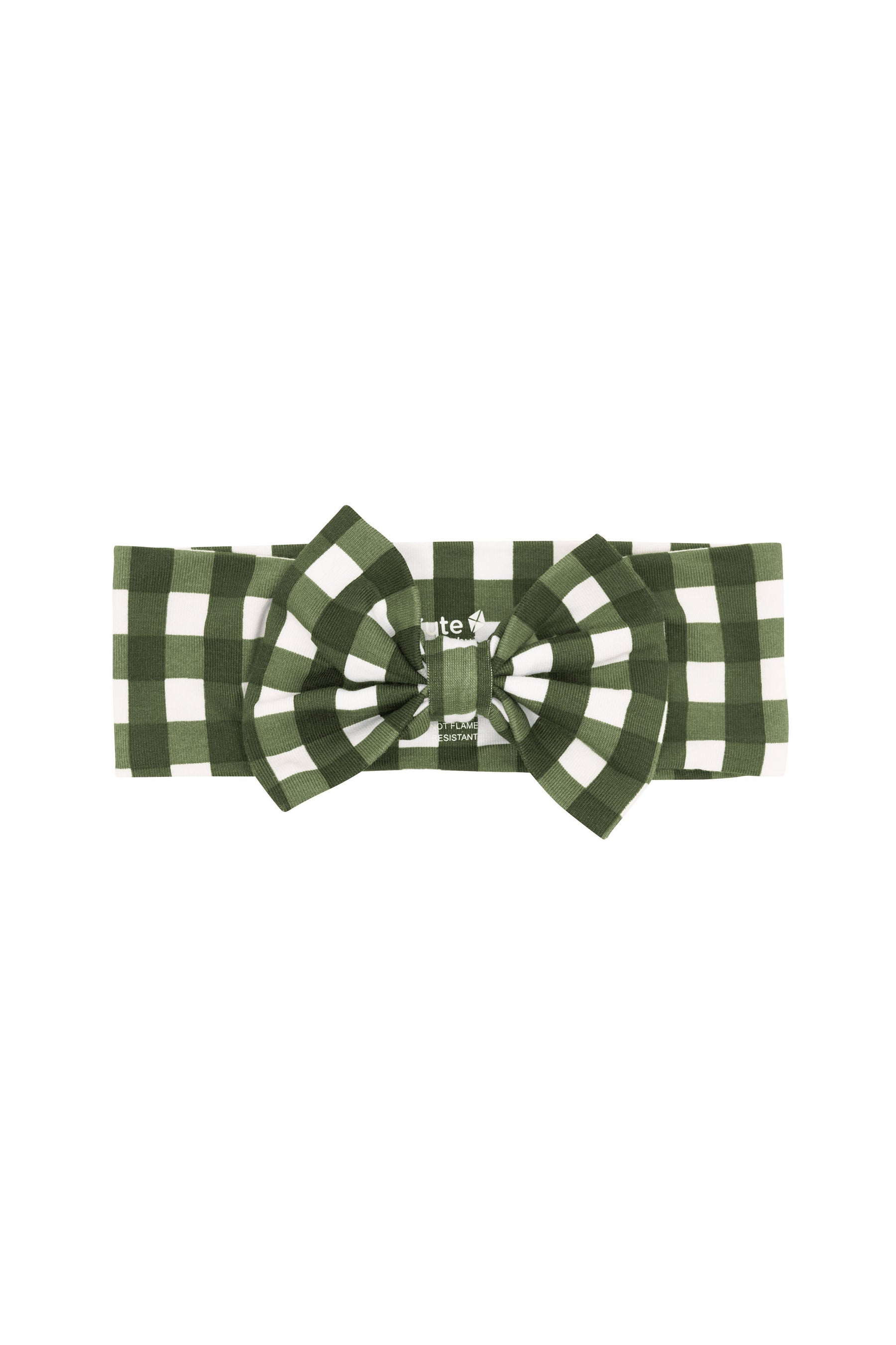 Green Bow Headband in Gingham Fir