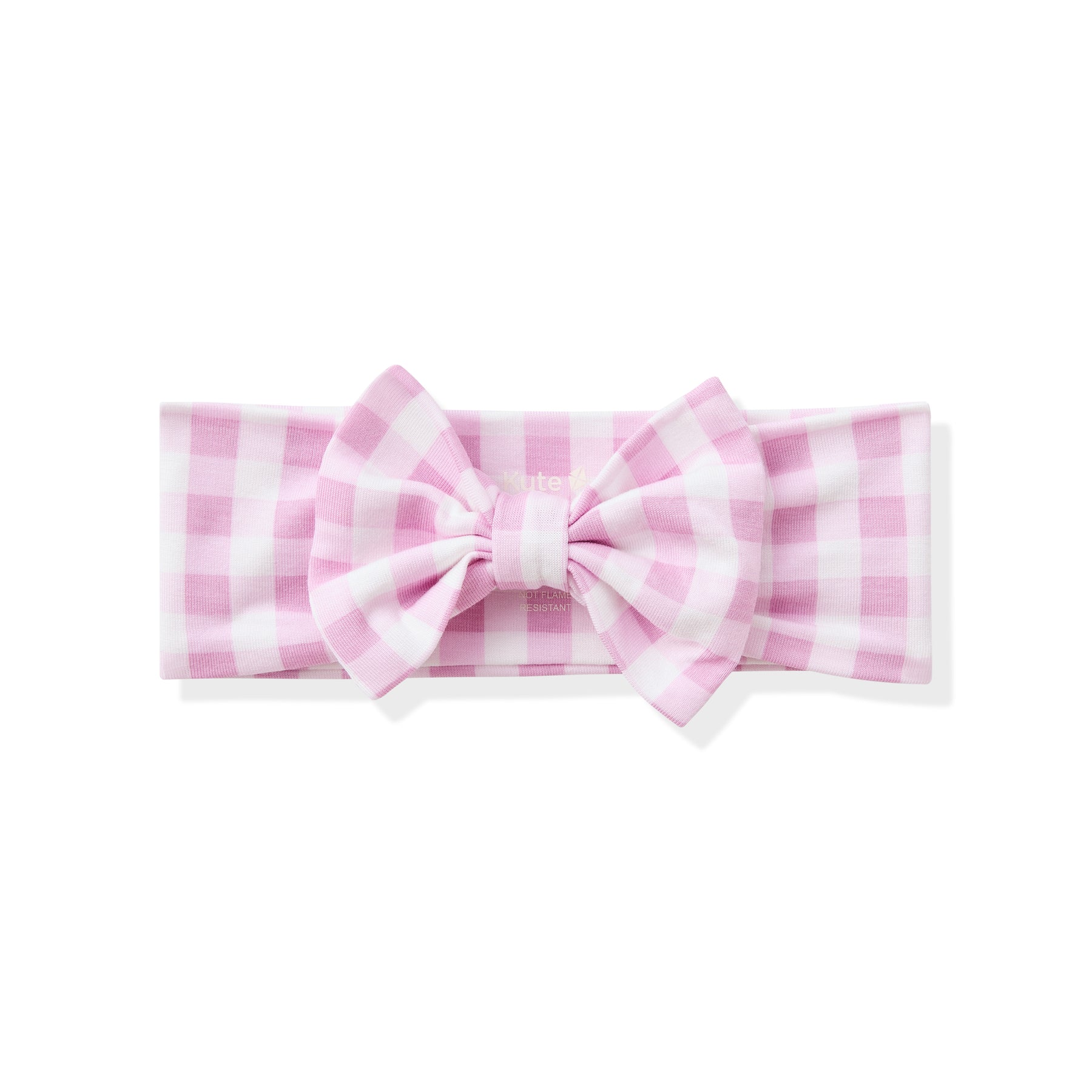 Product photo of the Bow Headband in Gingham Thistle on a white surface