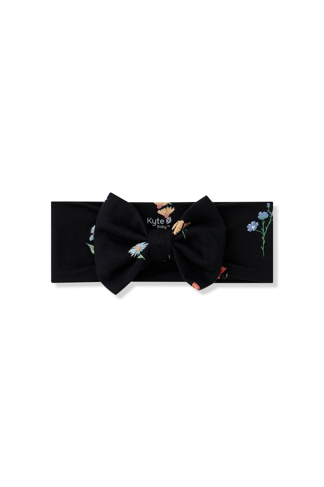 Black Bow Headband in Wildflower print on a white background