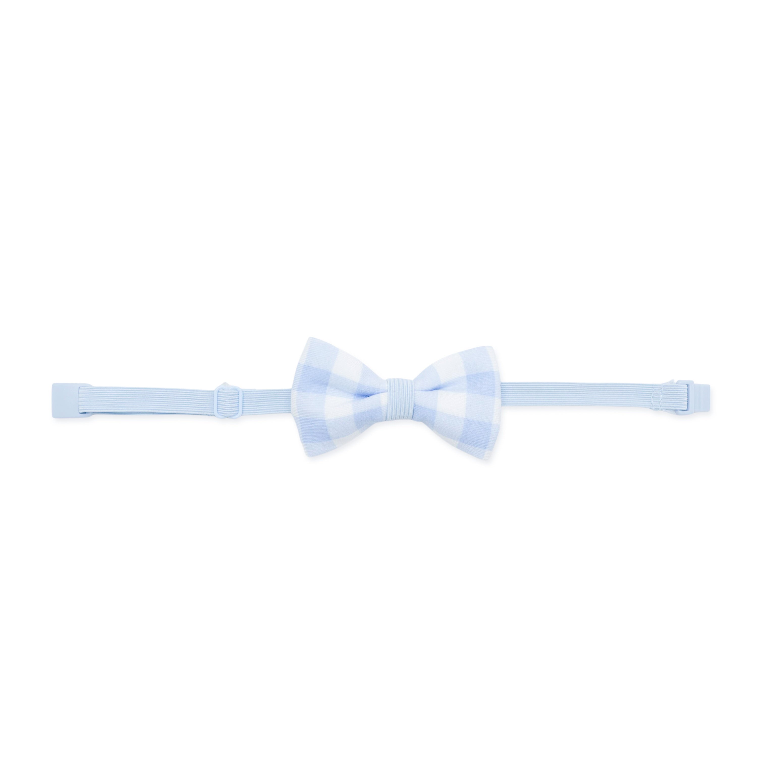 Bow Tie in Gingham Breeze shown laid out flat on a white surface