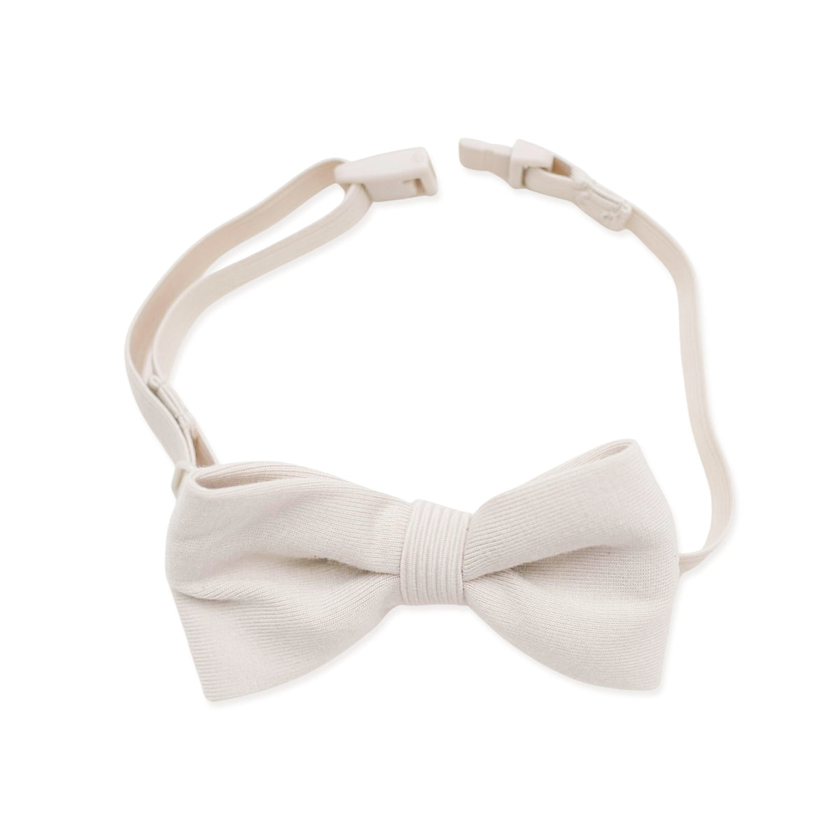 Bow Tie in Oat showing the clasp on a white background
