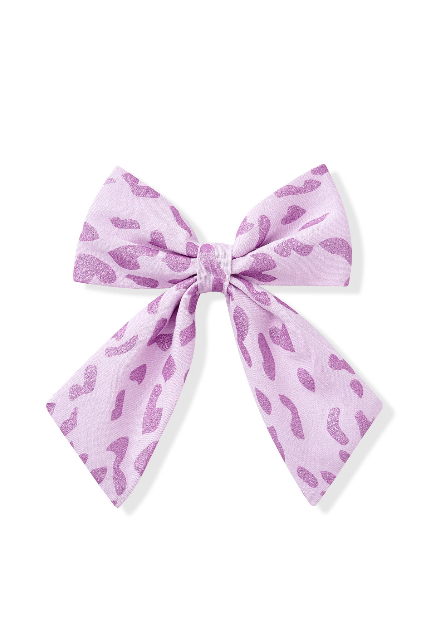 Large Alligator Clip Bow in Thistle Leopard print on white background