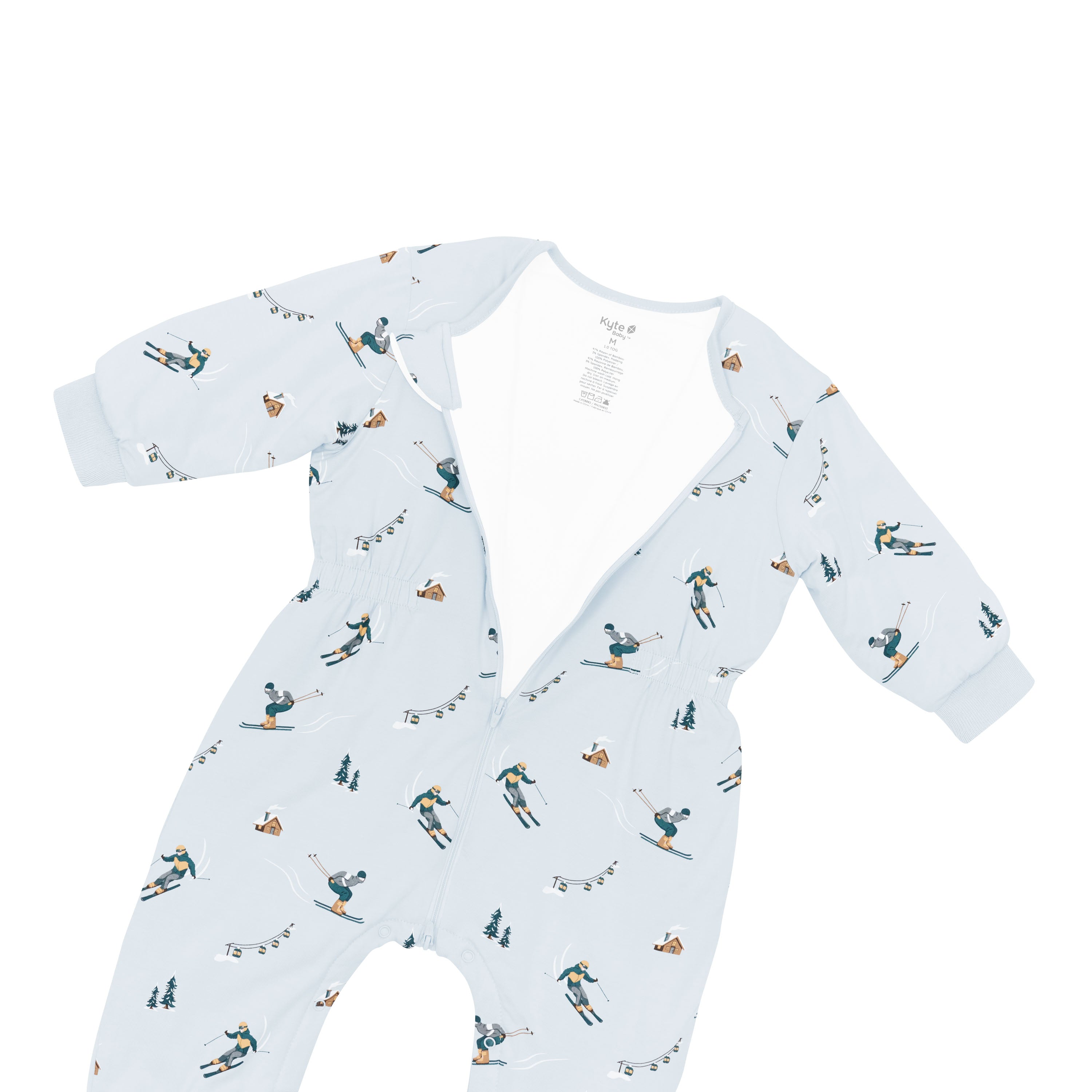 Zipper and zipper garage shown on the Cozy Playsuit in Ski