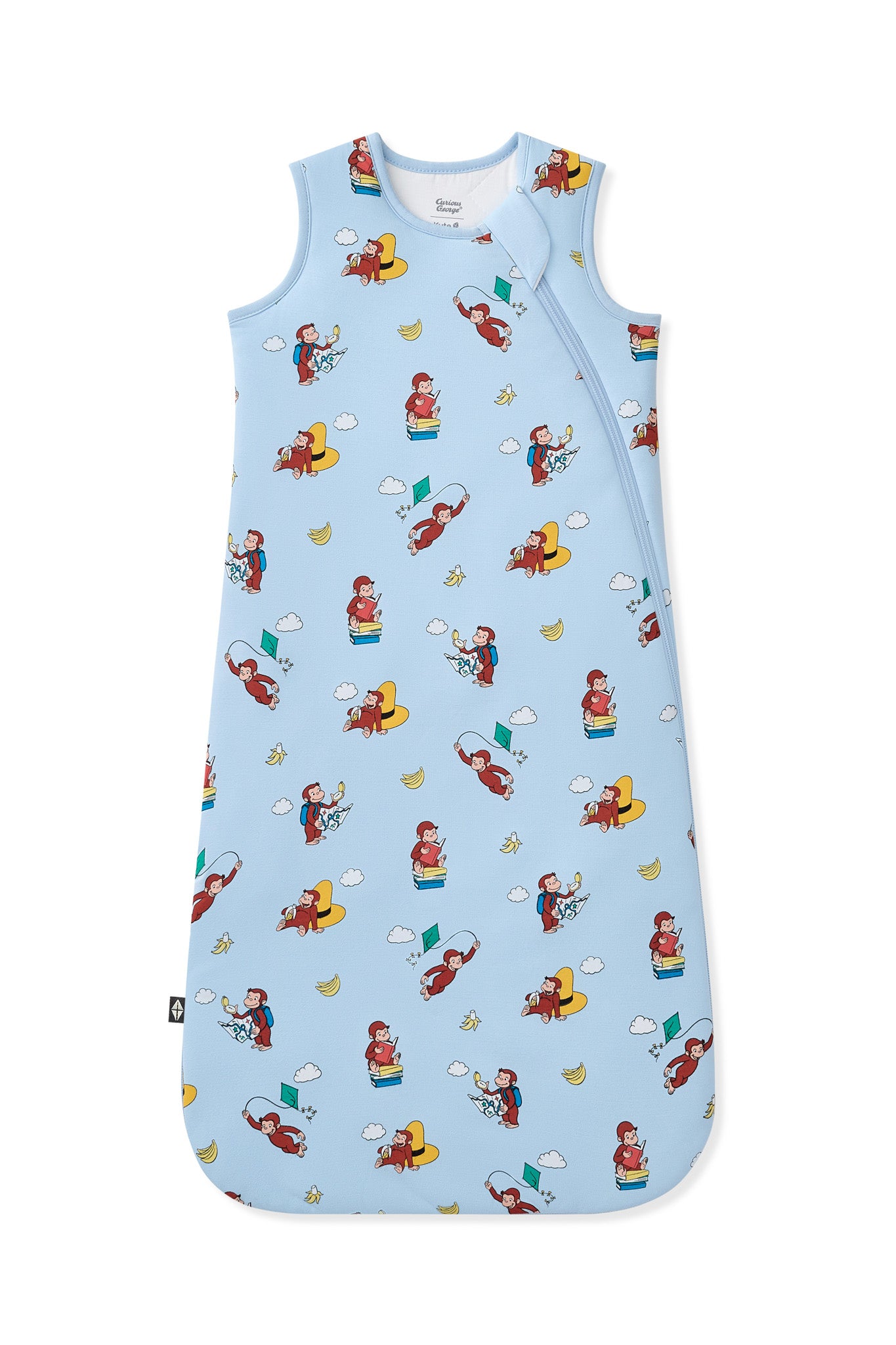 Blue Sleep Bag in Curious George 2.5 print on a white background